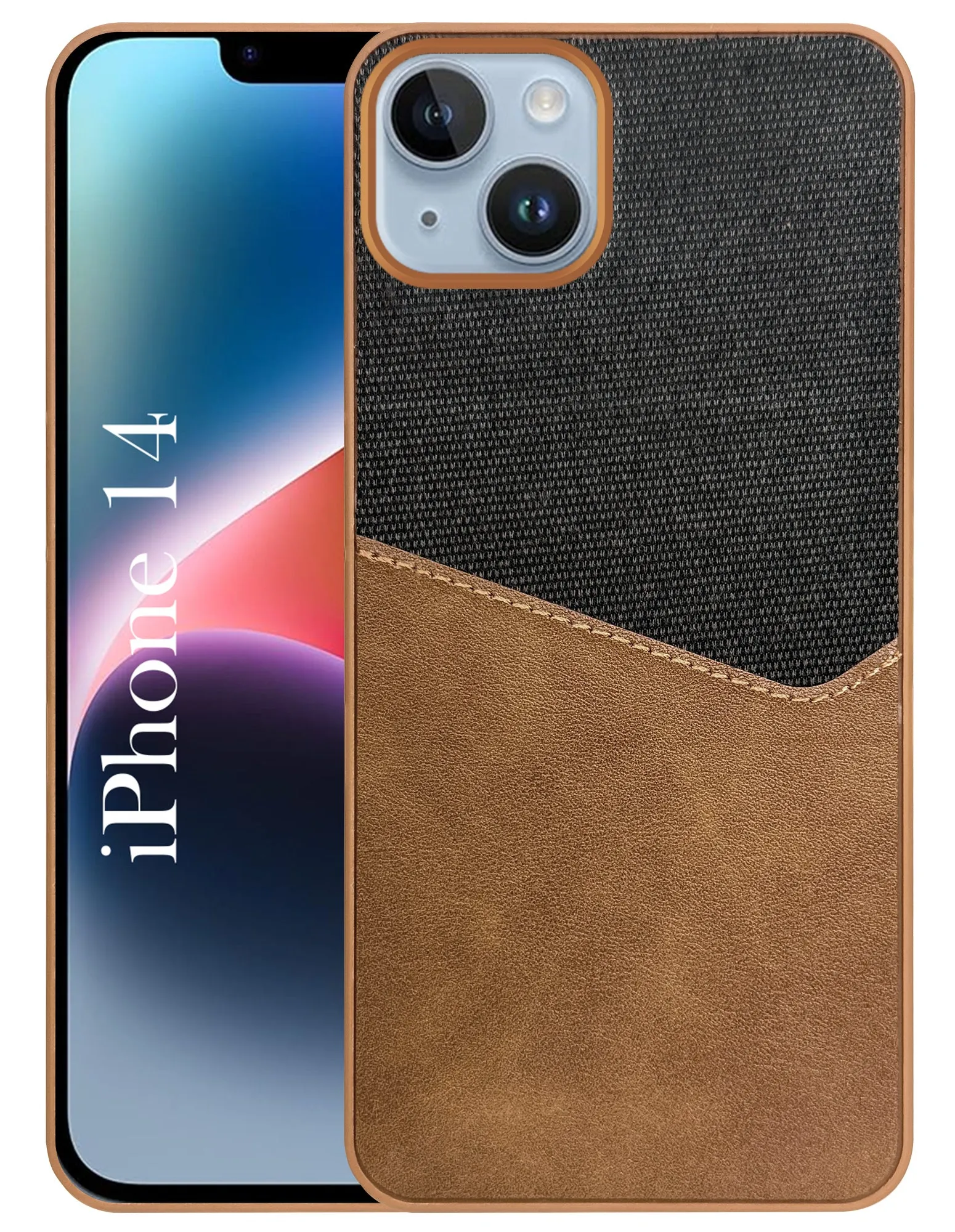 For iPhone 14 Back Cover Case (Dual PU Leather Stitch | Professional Minimalist | Soft and Flexible) Creative Texture Modern Build