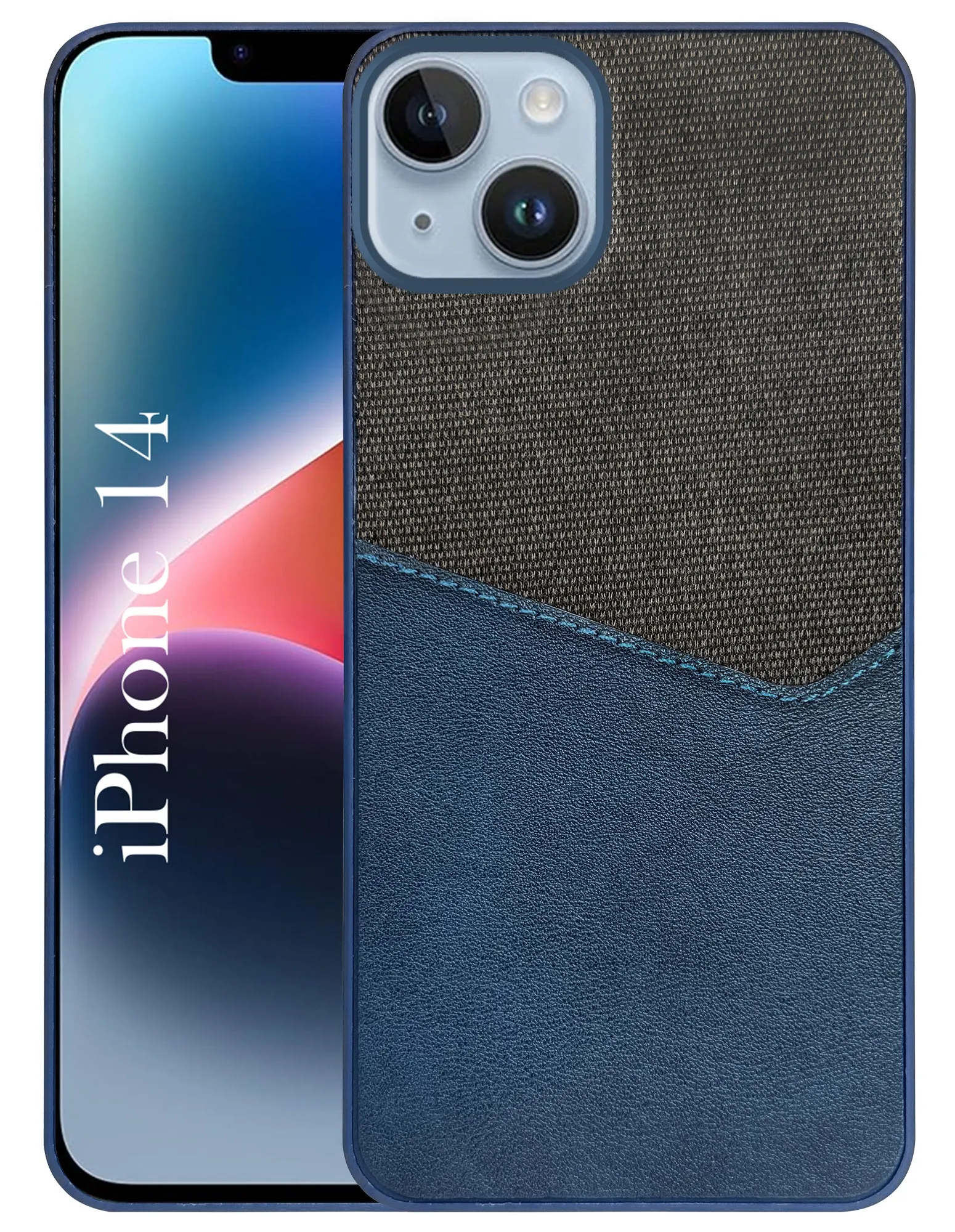 metal frame Smooth Edges For iPhone 14 Back Cover Case (Dual PU Leather Stitch | Professional Minimalist | Soft and Flexible)