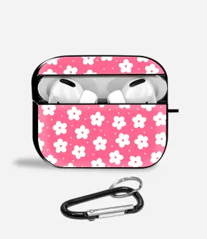 White/Pink Daisy Pattern Airpods Glass Case Lightweight Handy Shell