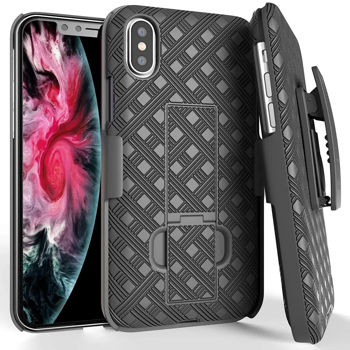 Apple iPhone Xs Max Belt Clip Holster Phone Case Protective Design Texture
