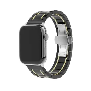 Stylish Daily Fit Trendy Durable Design Apple Watch Ceramic/Steel Strap (Black/Gold)