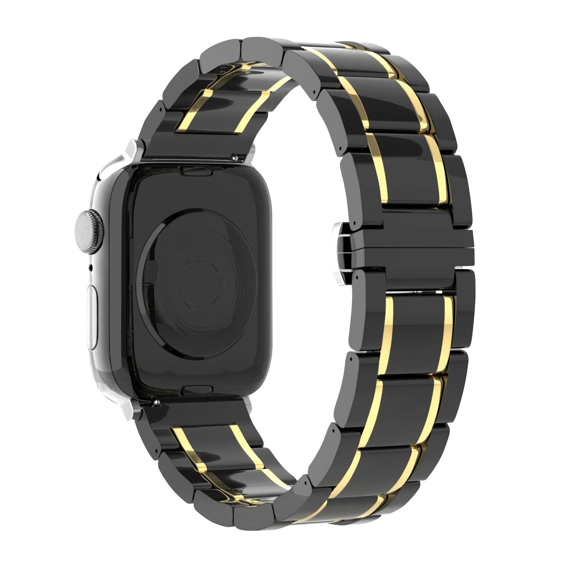 Apple Watch Ceramic/Steel Strap (Black/Gold) Universal Design
