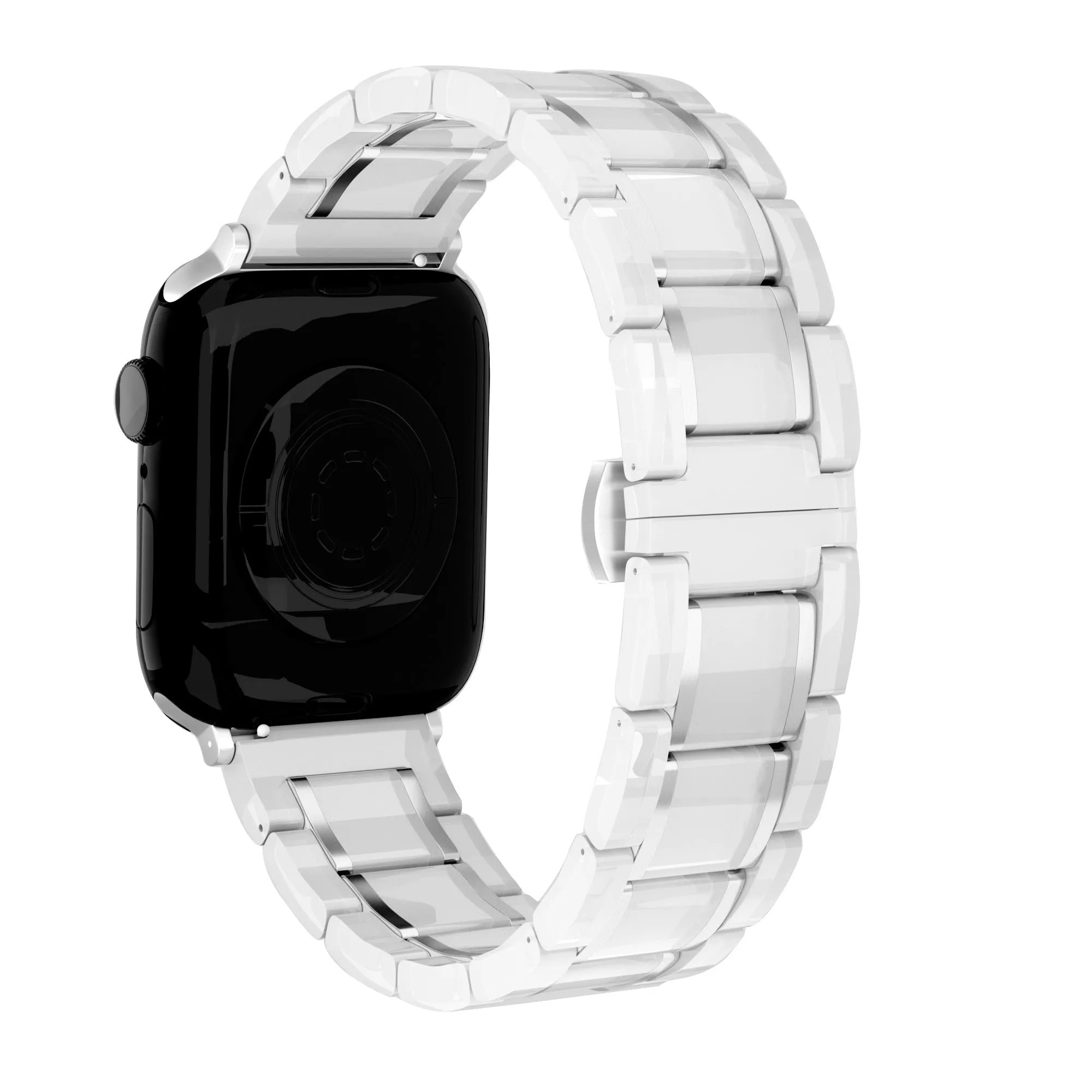 Secure Buckle Modern Lifestyle Apple Watch Ceramic/Steel Strap (White/Silver)