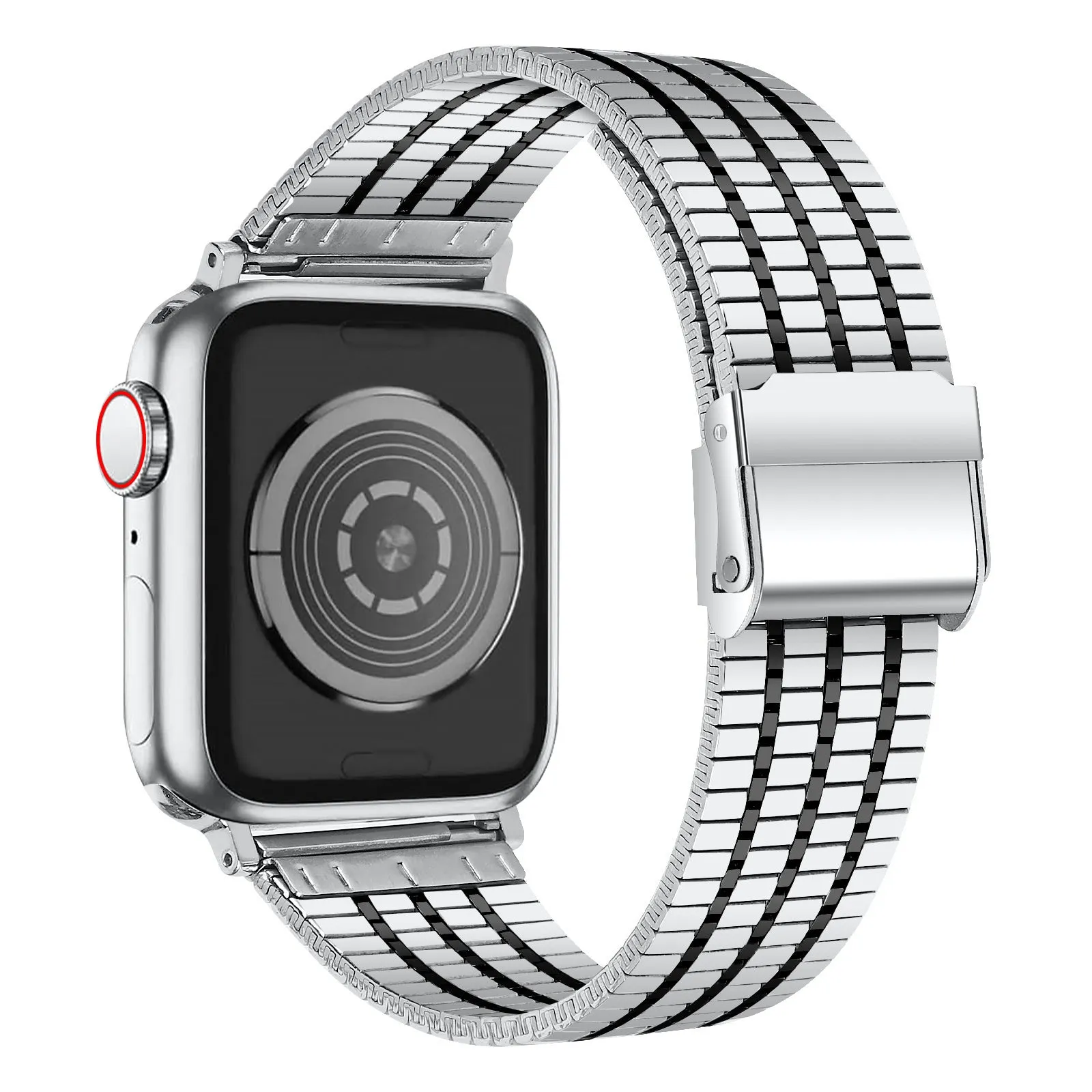 Stylish Option Wear Rugged Option Apple Watch Fine Steel Strap (Silver/Black)