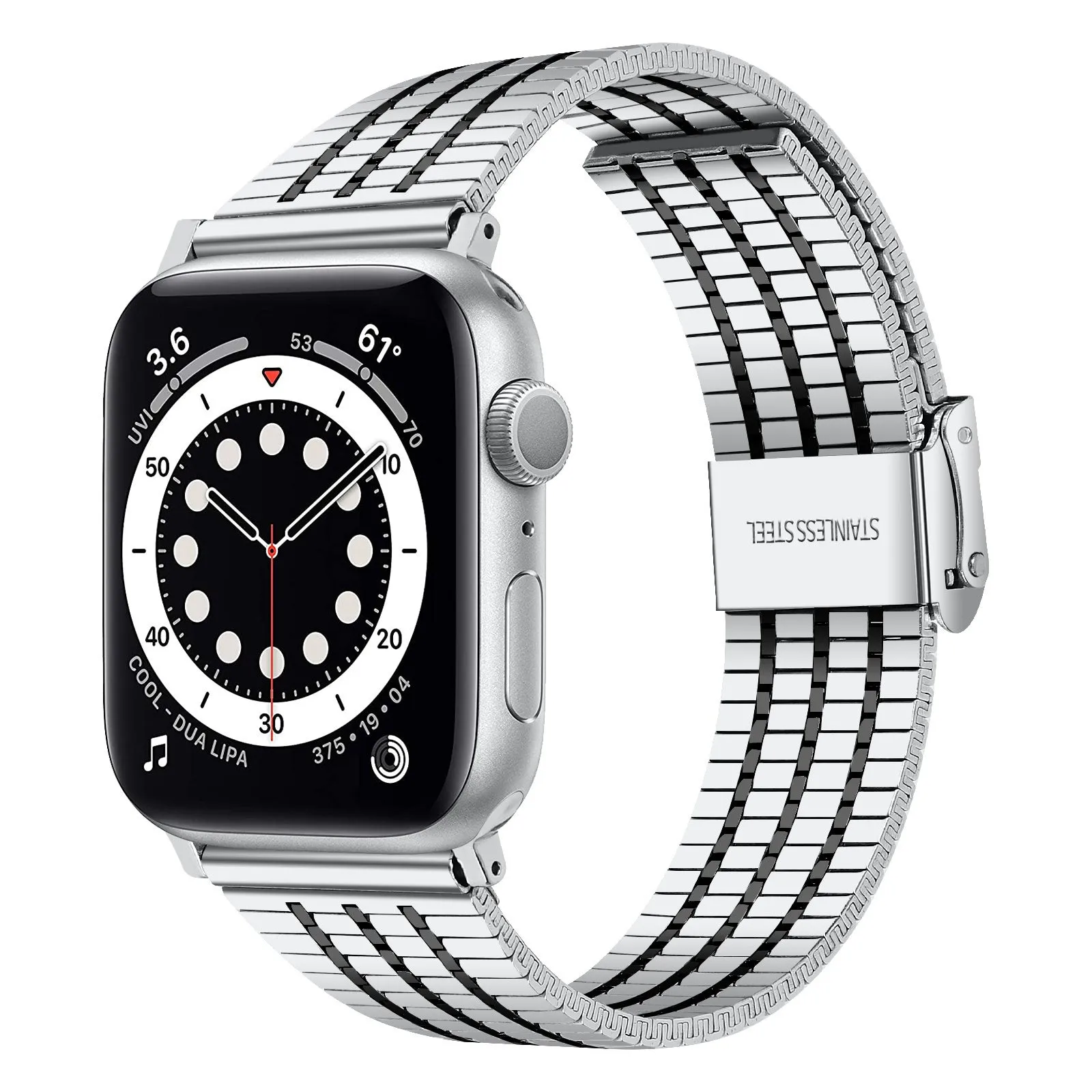 Breathable Design Apple Watch Fine Steel Strap (Silver/Black)