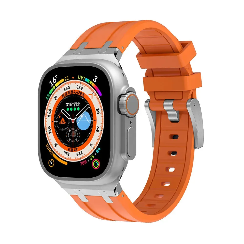 comfort feature Elegant Band Apple Watch Luxury Liquid Silicone Strap (Orange/Silver)