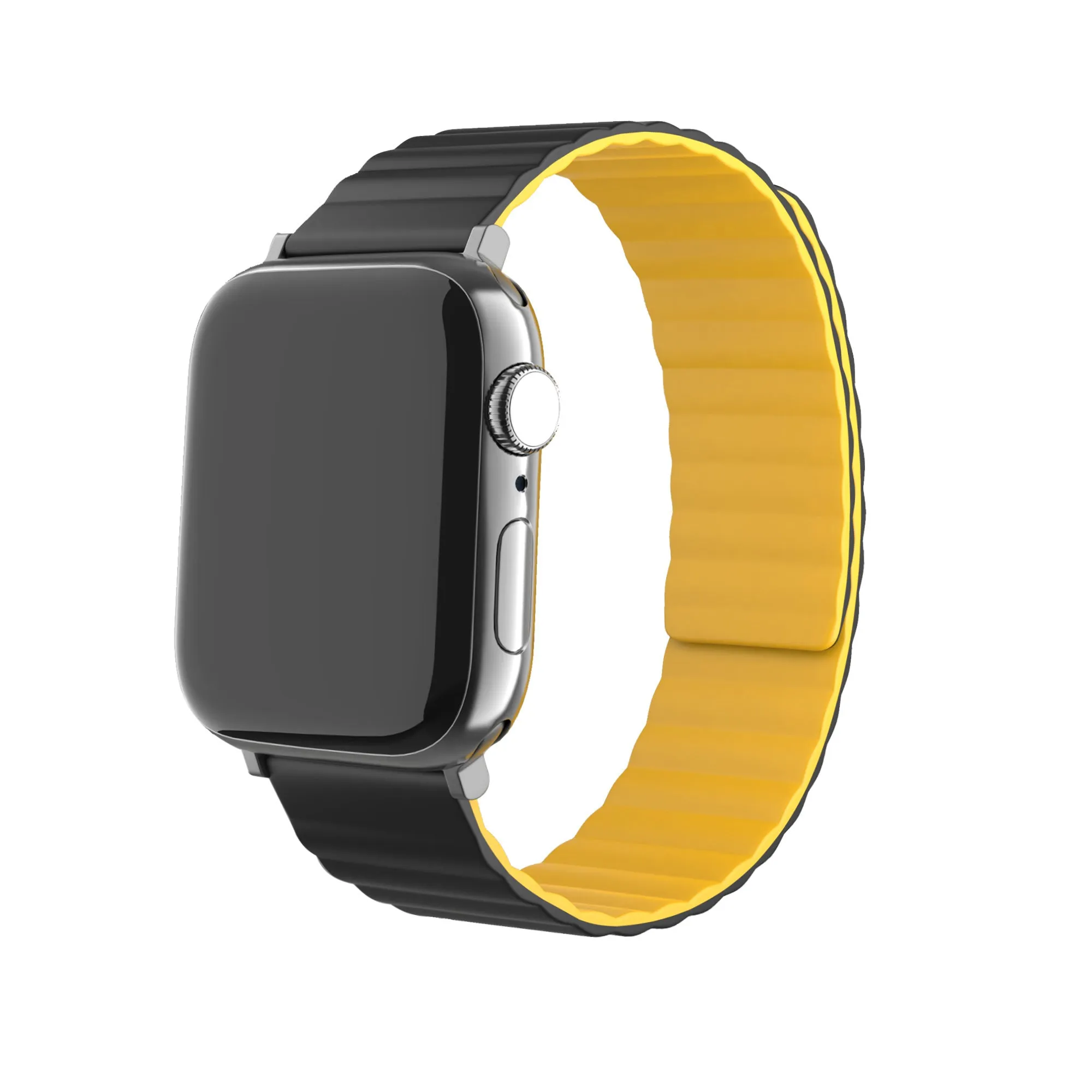 Stainless Steel Apple Watch Magnetic Silicone Strap (Black/Yellow)