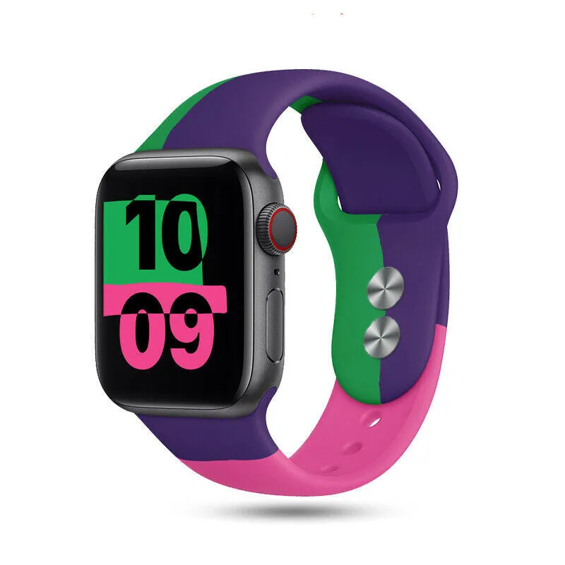 Apple Watch Silicone Strap Triple (Purple Green Pink) Light Comfort Durable build design