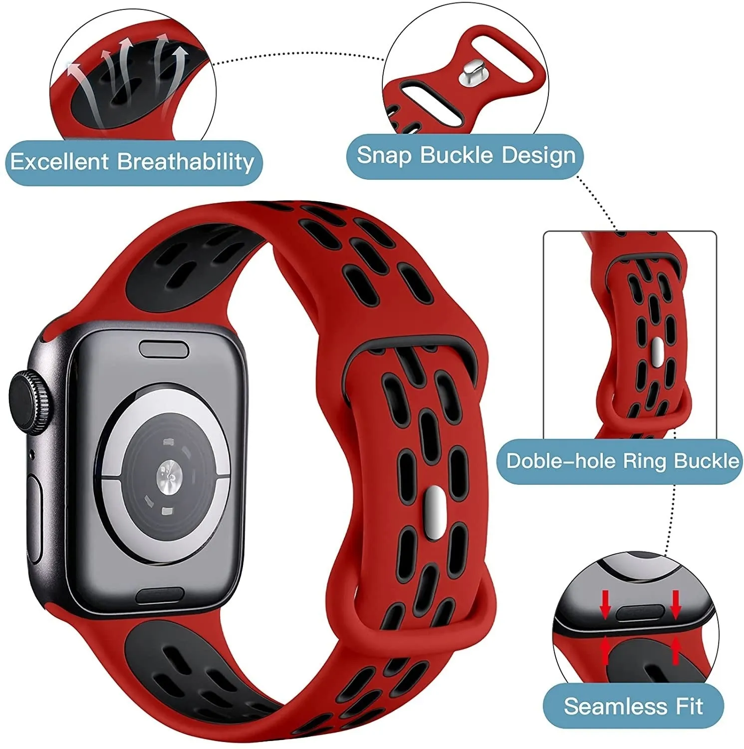 Strong Buckle Apple Watch Sport Strap Classic (Red/Black)