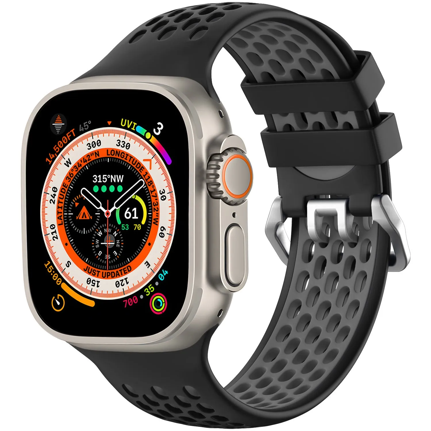 Apple Watch Sport Strap with Buckle (Black/Grey) Quick Release Rugged Adventure Gear
