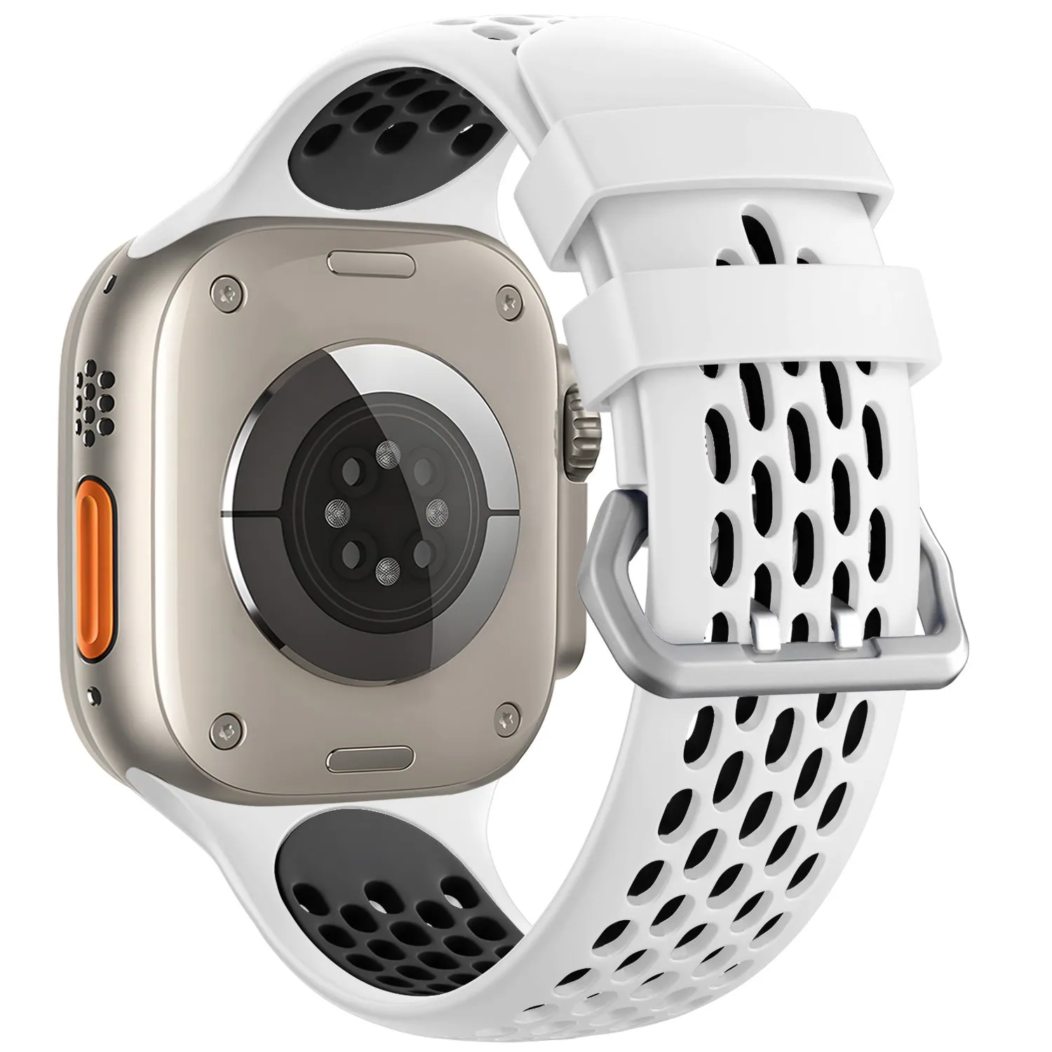 Apple Watch Sport Strap with Buckle (White/Black) Soft Band Durable Flexible Look