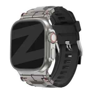 Bandz Apple Watch Liquid Silicone Strap 'Explorer' (Black with Titanium) Classic Look Flexible Fit