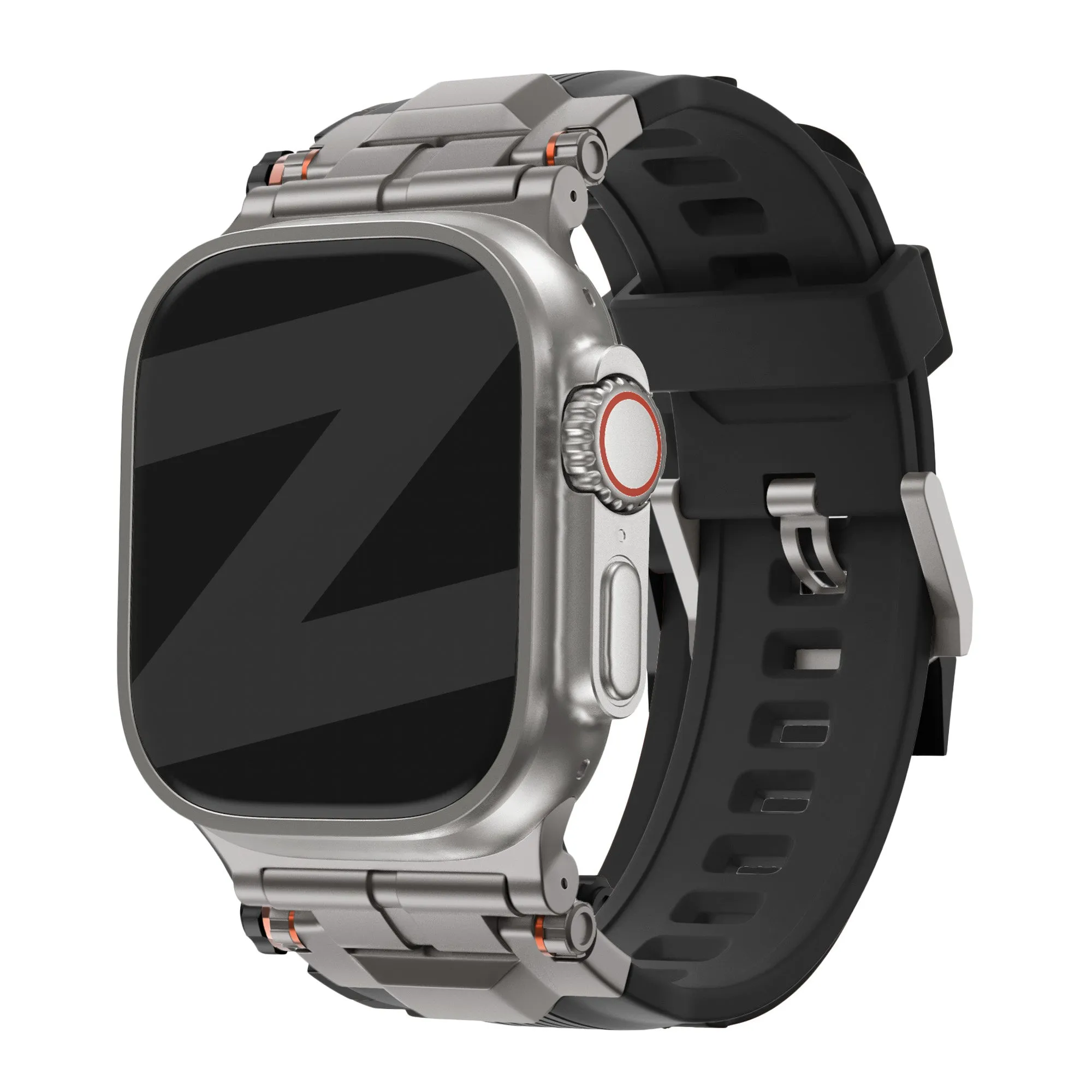 Bandz Apple Watch Liquid Silicone Strap 'Explorer' (Black with Titanium) Classic Look Flexible Fit