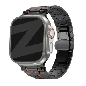 Bandz Apple Watch Metal Grain Strap 'Deluxe' (Black/Orange) Lightweight Feel Outdoor Ready Style