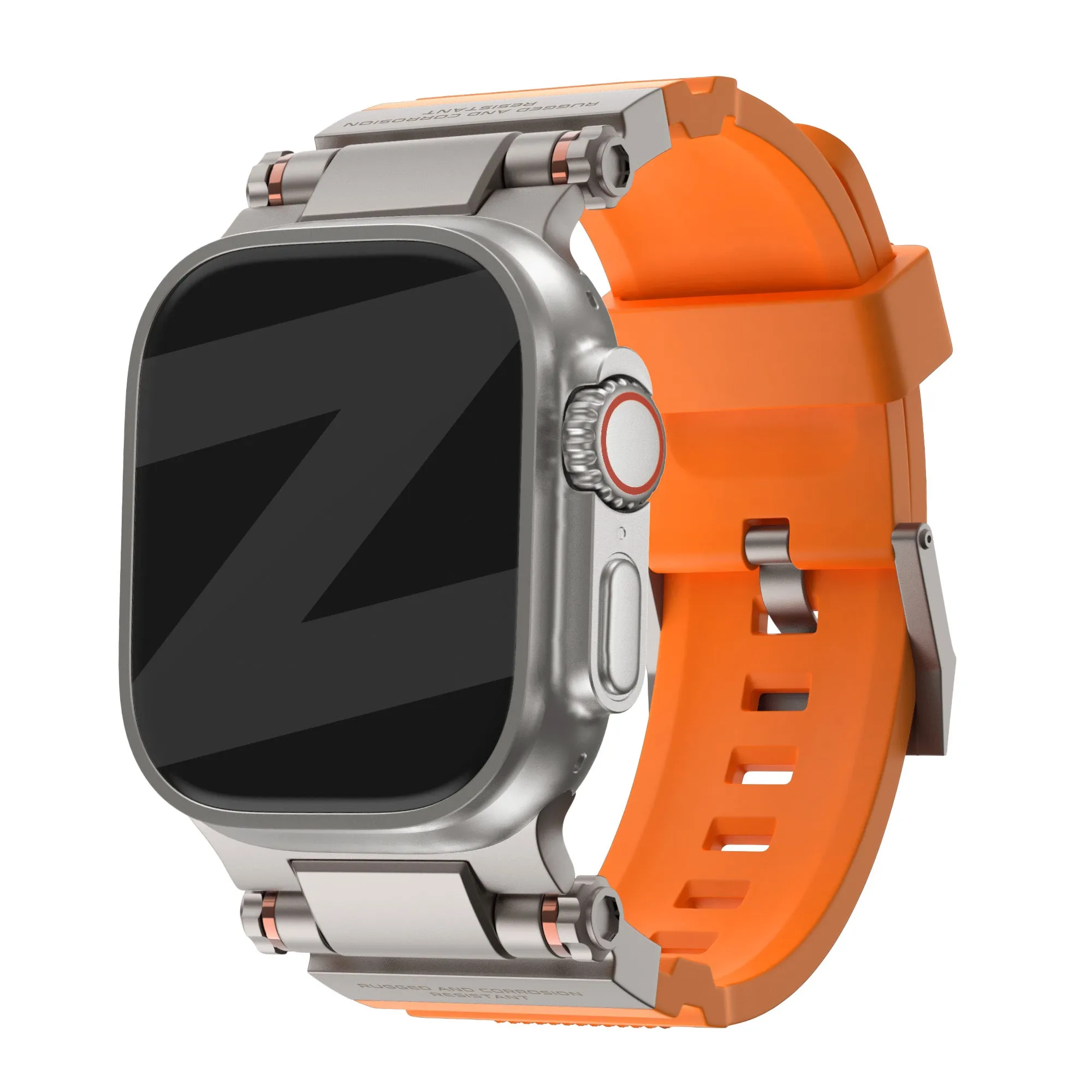 Bandz Apple Watch Silicone Strap 'Explorer' (Orange with Titanium) Casual Wear