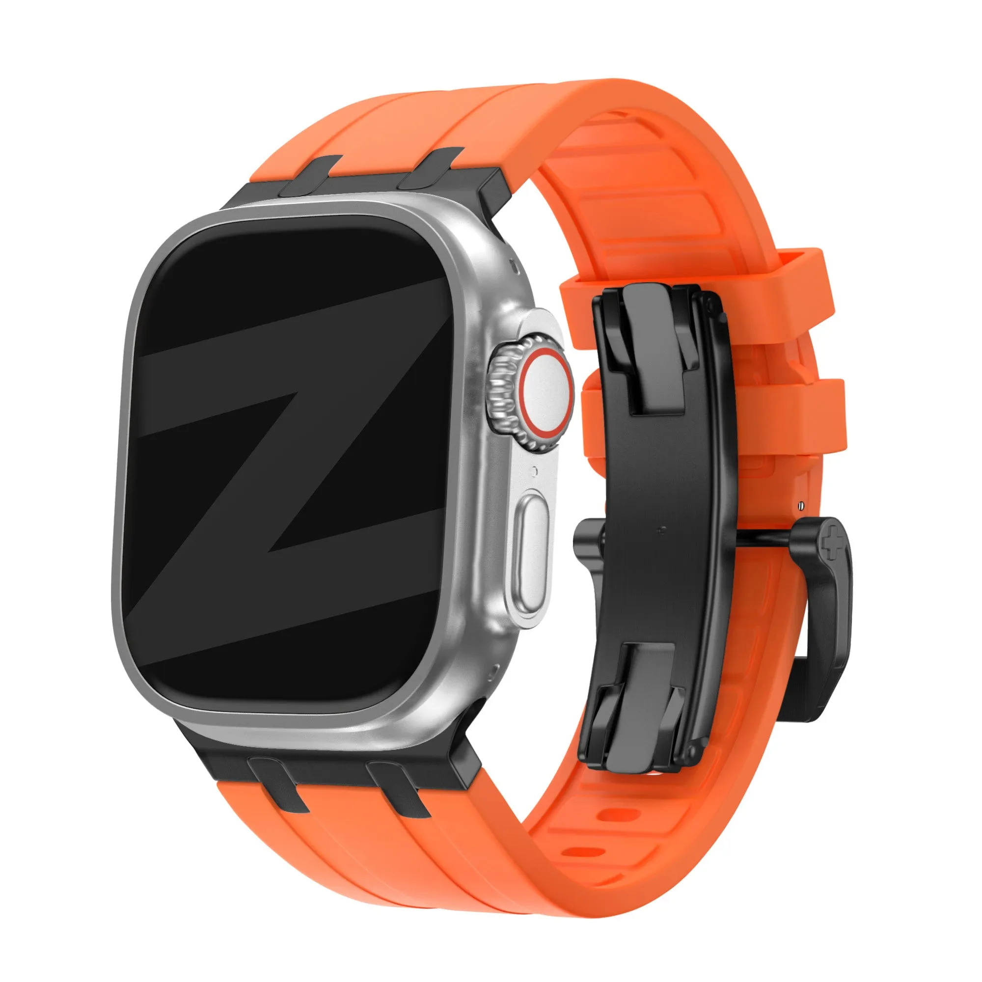 Bandz Apple Watch Silicone Strap 'Luxe Liquid' (Orange With Black) Luxury Finish
