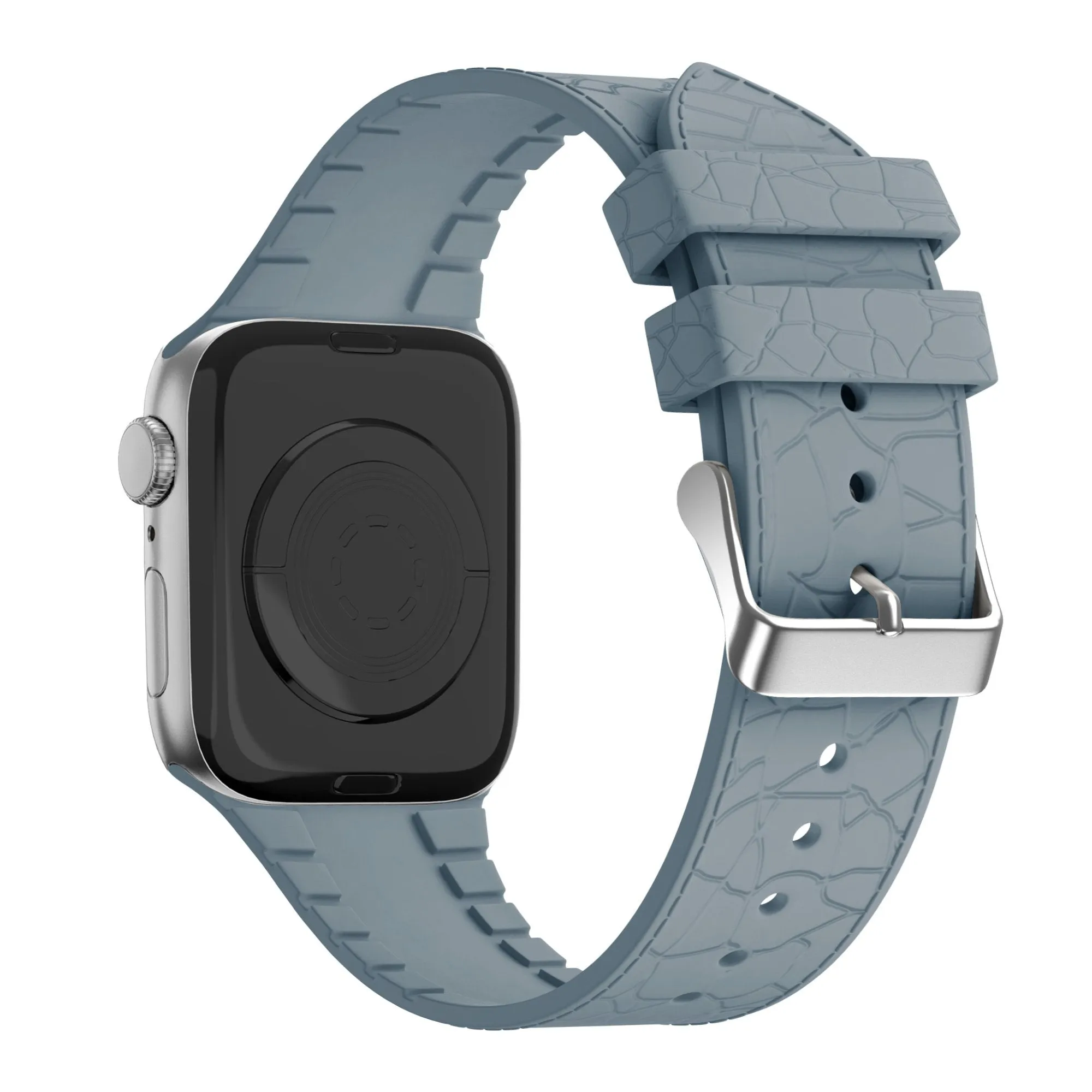 Bandz Apple Watch Silicone Strap With Leather Pattern (Grayblue) Active Wear Option