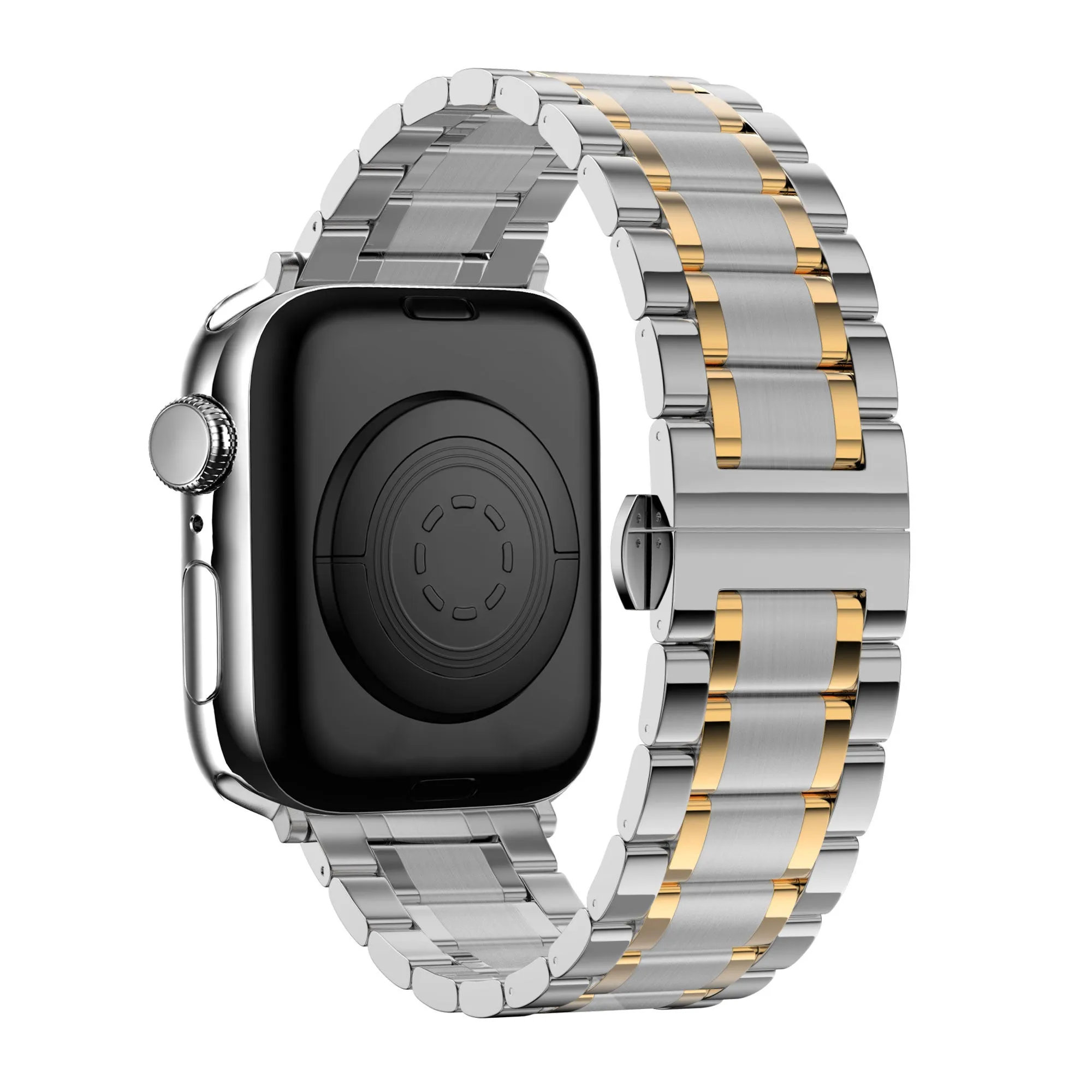 Bandz Apple Watch Steel Link Band 'Deluxe' (Silver/Gold) Soft Classic Feel Lightweight Build
