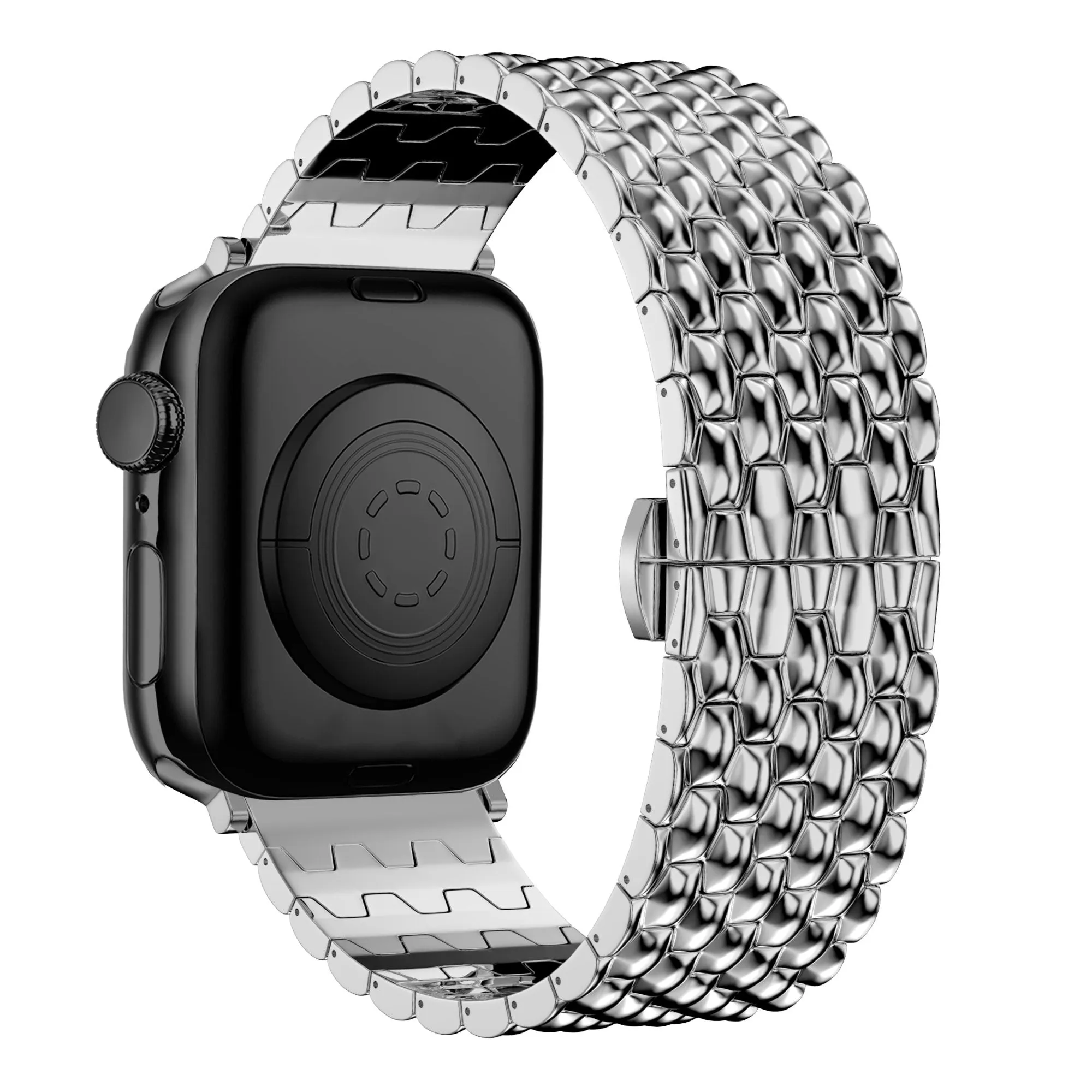 Comfort Wear Design Rugged Comfort Style Bandz Apple Watch Steel Strap 'Dragon' (Silver)