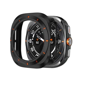 Bandz Samsung Galaxy Watch Ultra Bezel PC Case (Black with Orange) Ultra Armor Guard Covering Carbon Fiber Shell