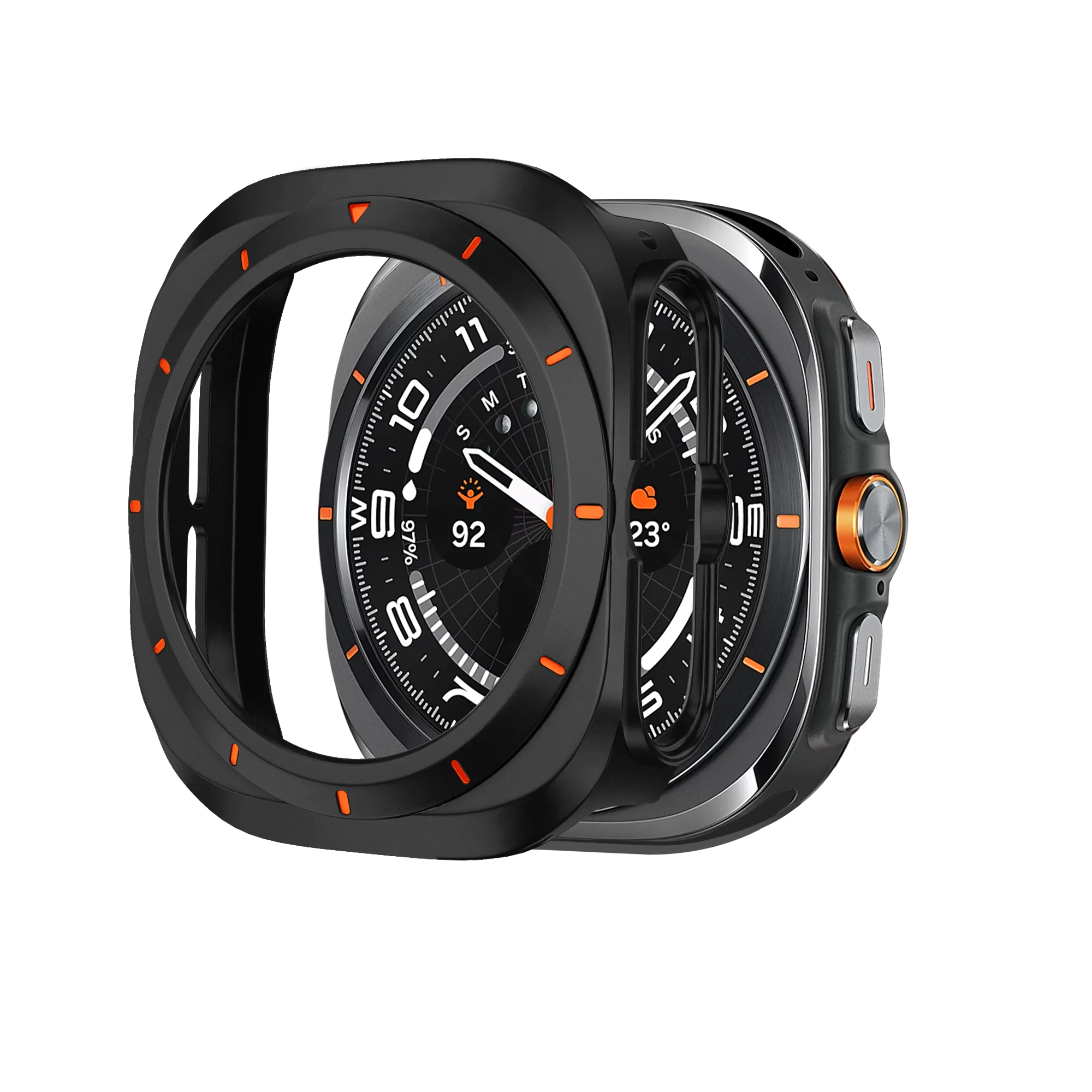 Bandz Samsung Galaxy Watch Ultra Bezel PC Case (Black with Orange) Ultra Armor Guard Covering Carbon Fiber Shell