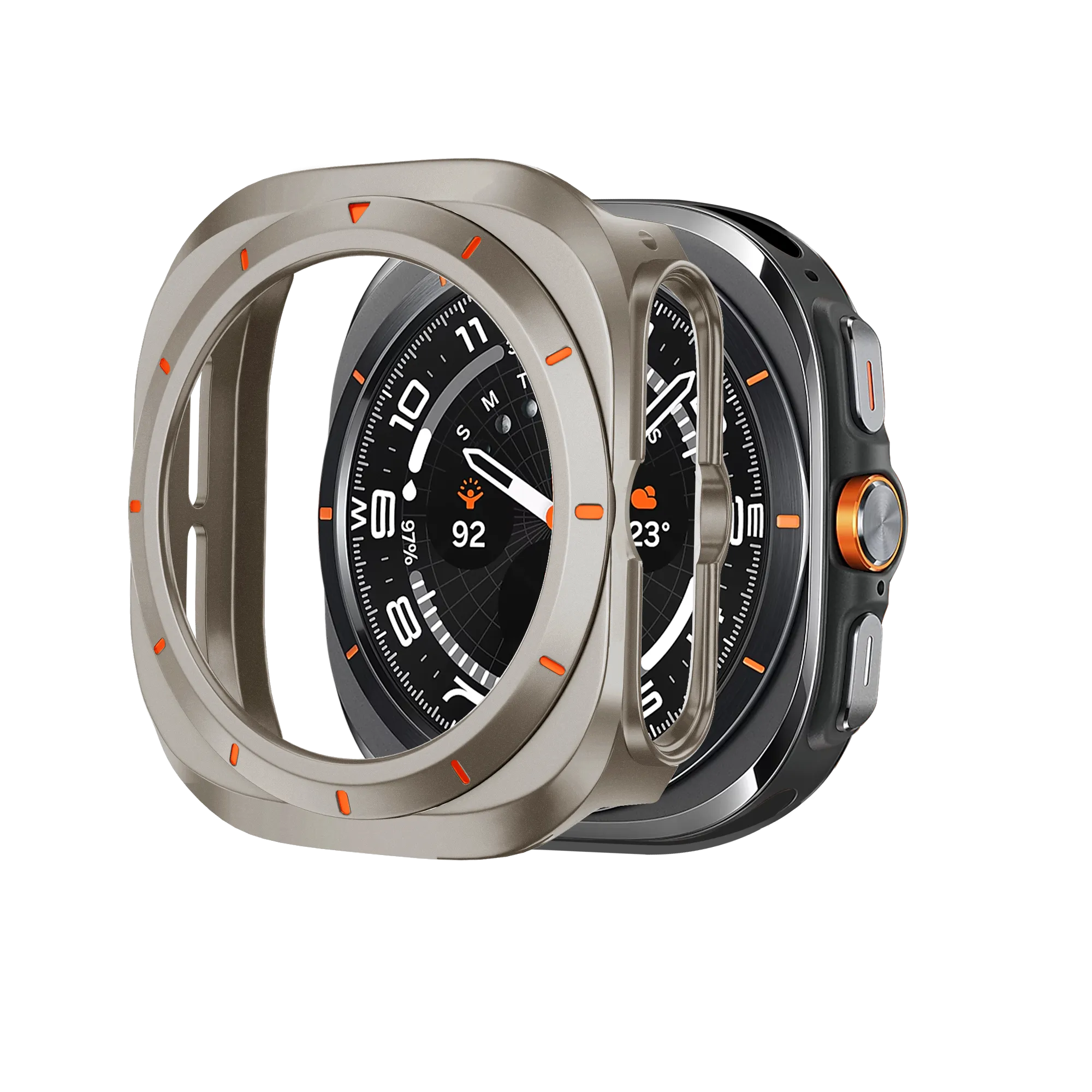 Bandz Samsung Galaxy Watch Ultra Bezel PC Case (Titanium with Orange) fitness gear Protective Shell