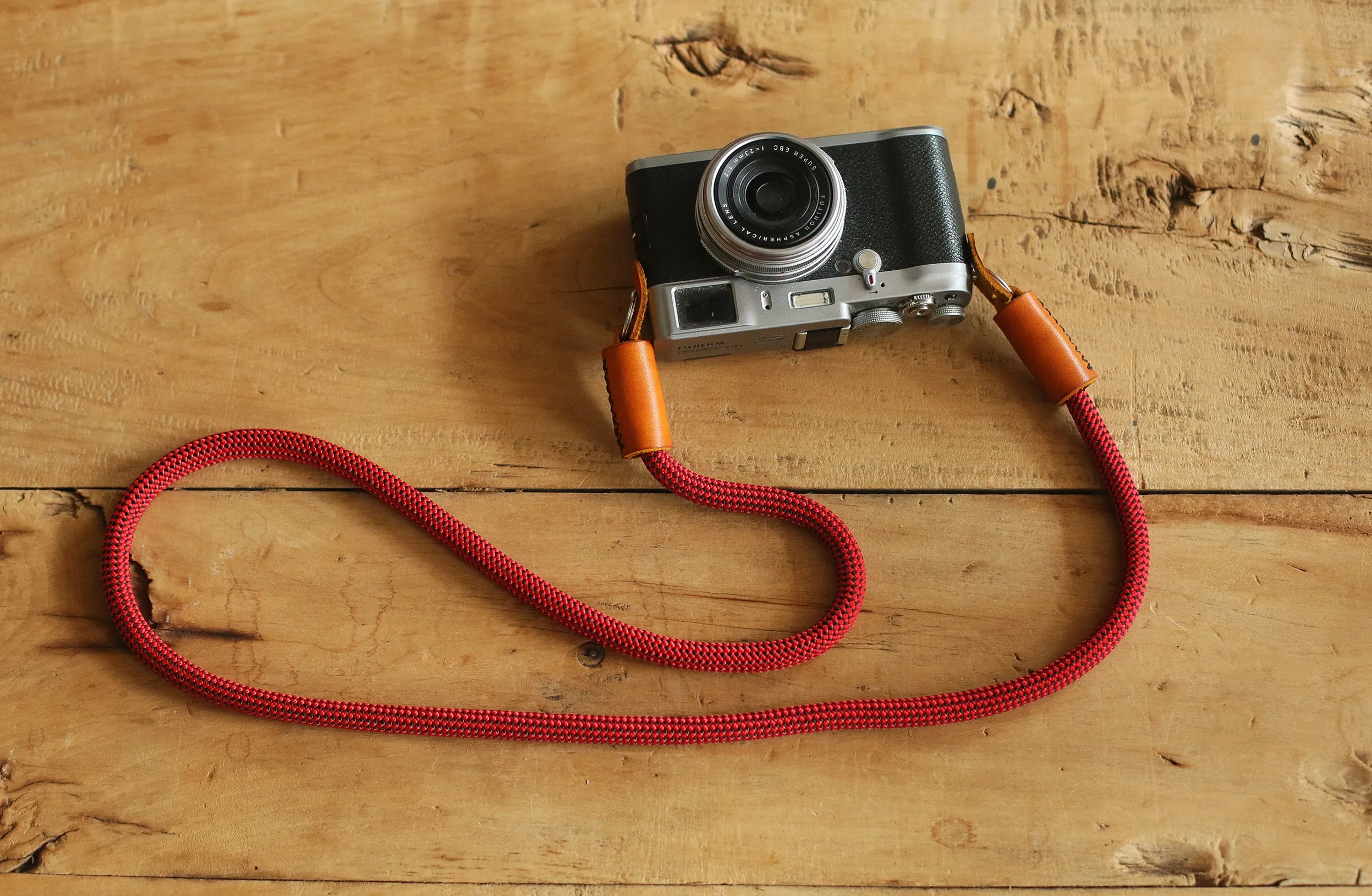 Phone Protection Fitness Lanyard Best Camera Strap Handmade Red and black spots climbing rope brown leather | windmup.com