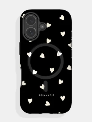 Durable Frame Black and Cream Ditsy Hearts MagSafe Ultra Protective iPhone Case