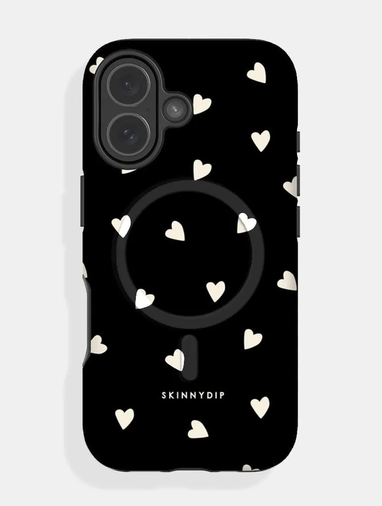 Daily Grip Black and Cream Ditsy Hearts MagSafe Ultra Protective iPhone Case