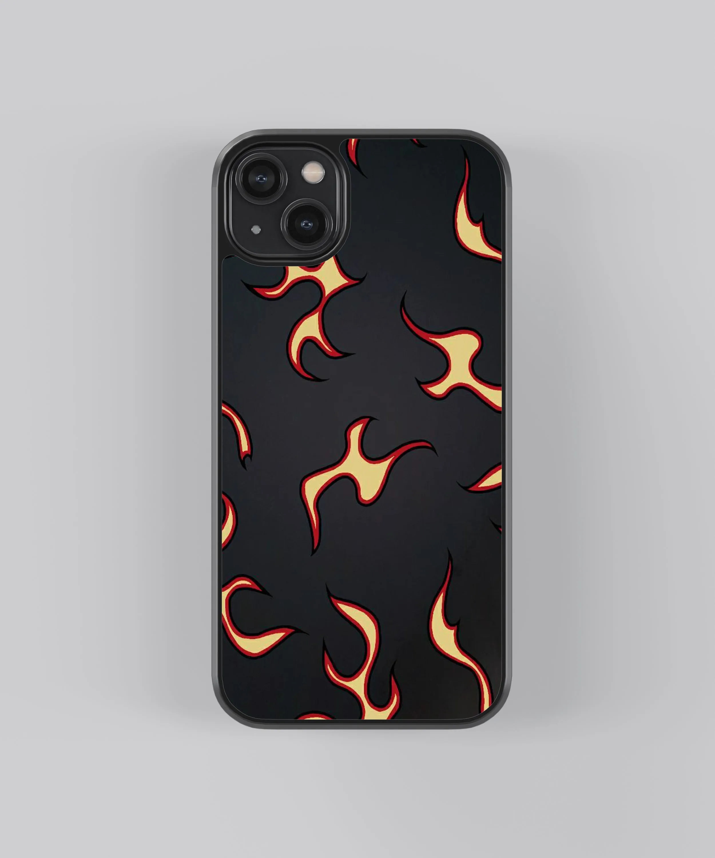 Black Flames Pattern Glass Phone Case Cover Hard Shell