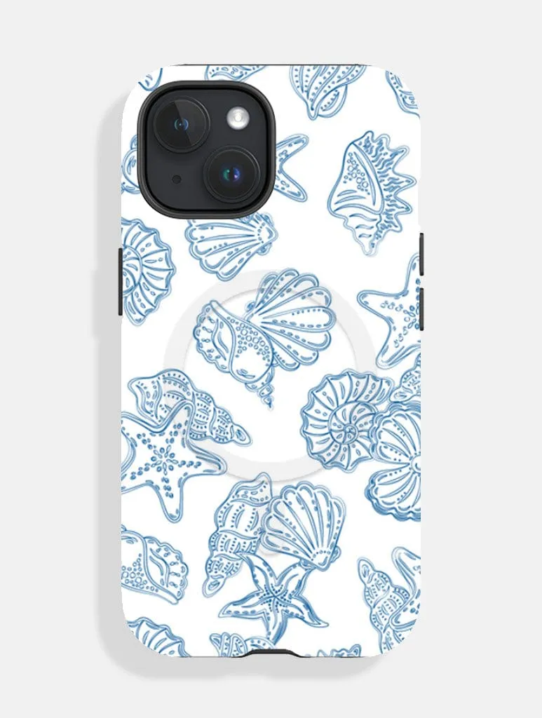 Premium Texture Design Smooth Craft Blue Sea Shells MagSafe Ultra Protective iPhone Case