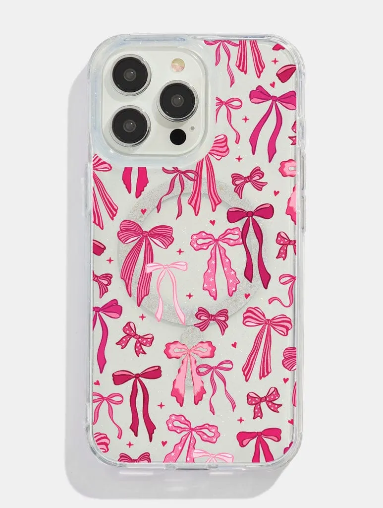 High gloss Burgundy Painted Bows Glitter MagSafe iPhone Case