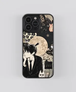Elegant Style Smooth Pattern Chainsaw Man Aki Anime Glass Phone Case Cover
