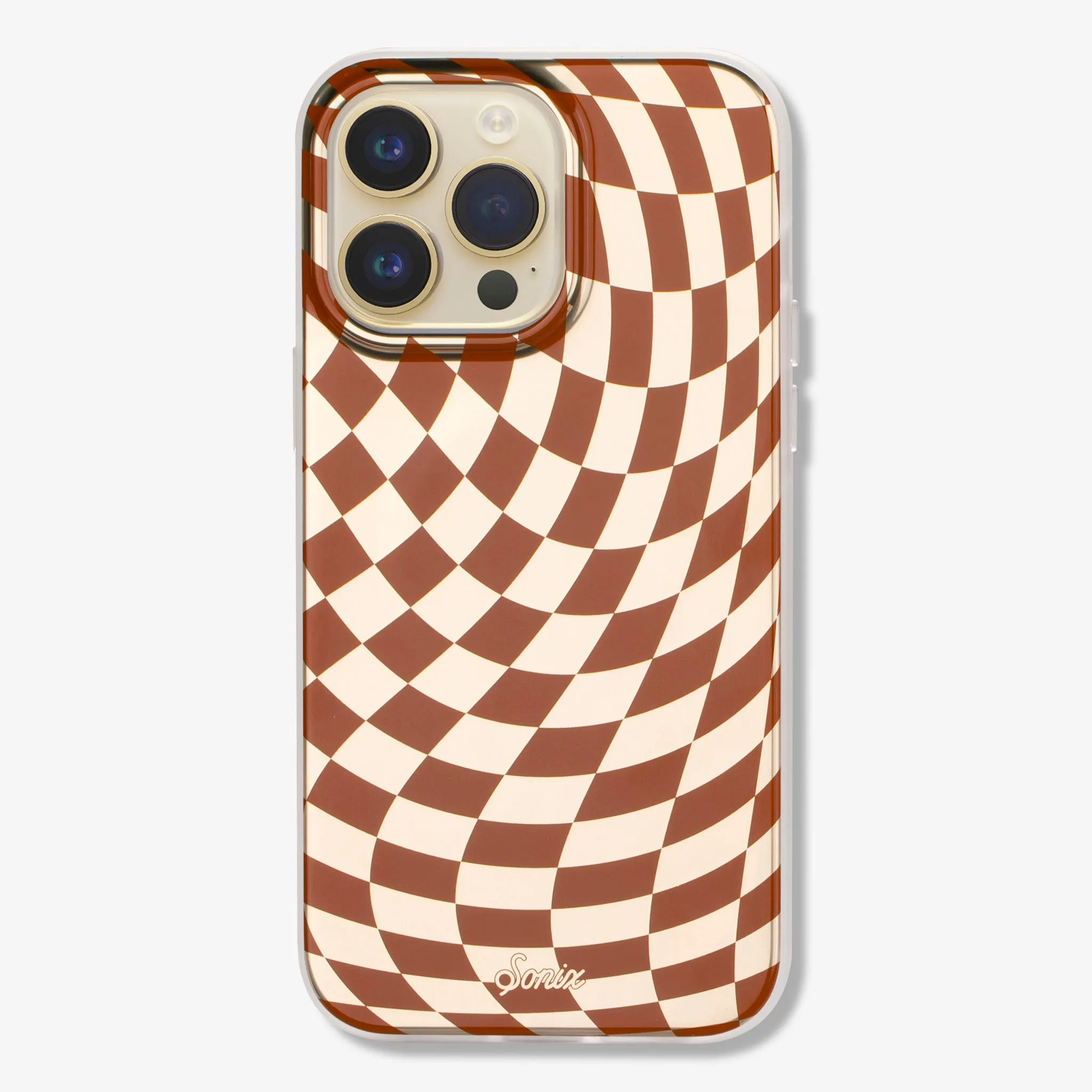 Minimal Pattern Texture Grip Enhanced Checkmate Gold/Brown MagSafe? Compatible iPhone Case