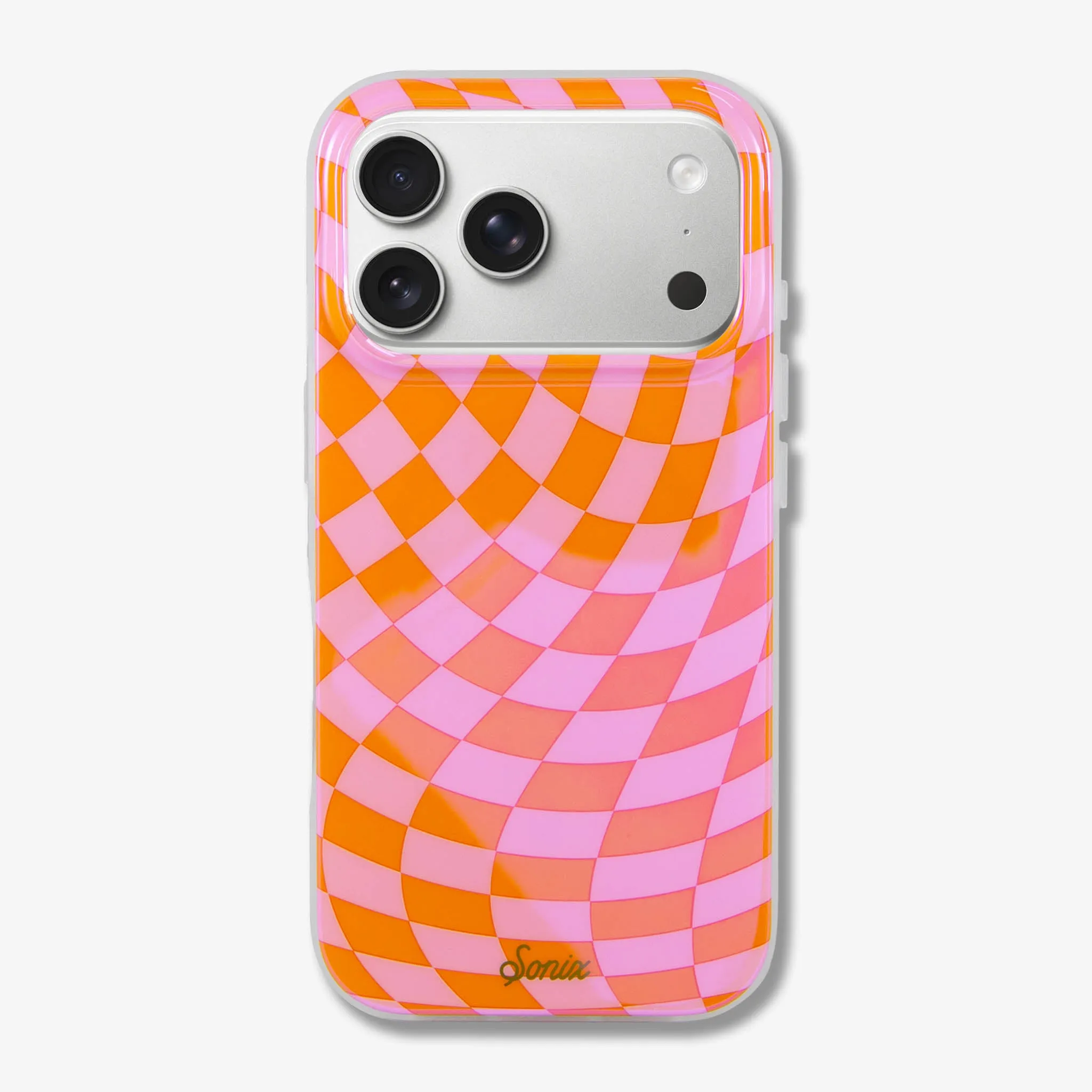 Protective Design Luxury Detail Texture Checkmate Pink/Orange MagSafe? Compatible iPhone Case