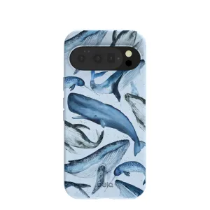 Powder Blue Whales Google Pixel 10/10 Pro Case Soft edges