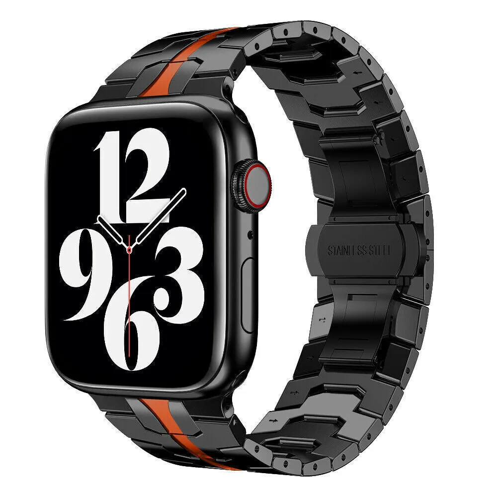 Light Design Feel Apple Watch Steel Iron Strap (Black/Red)
