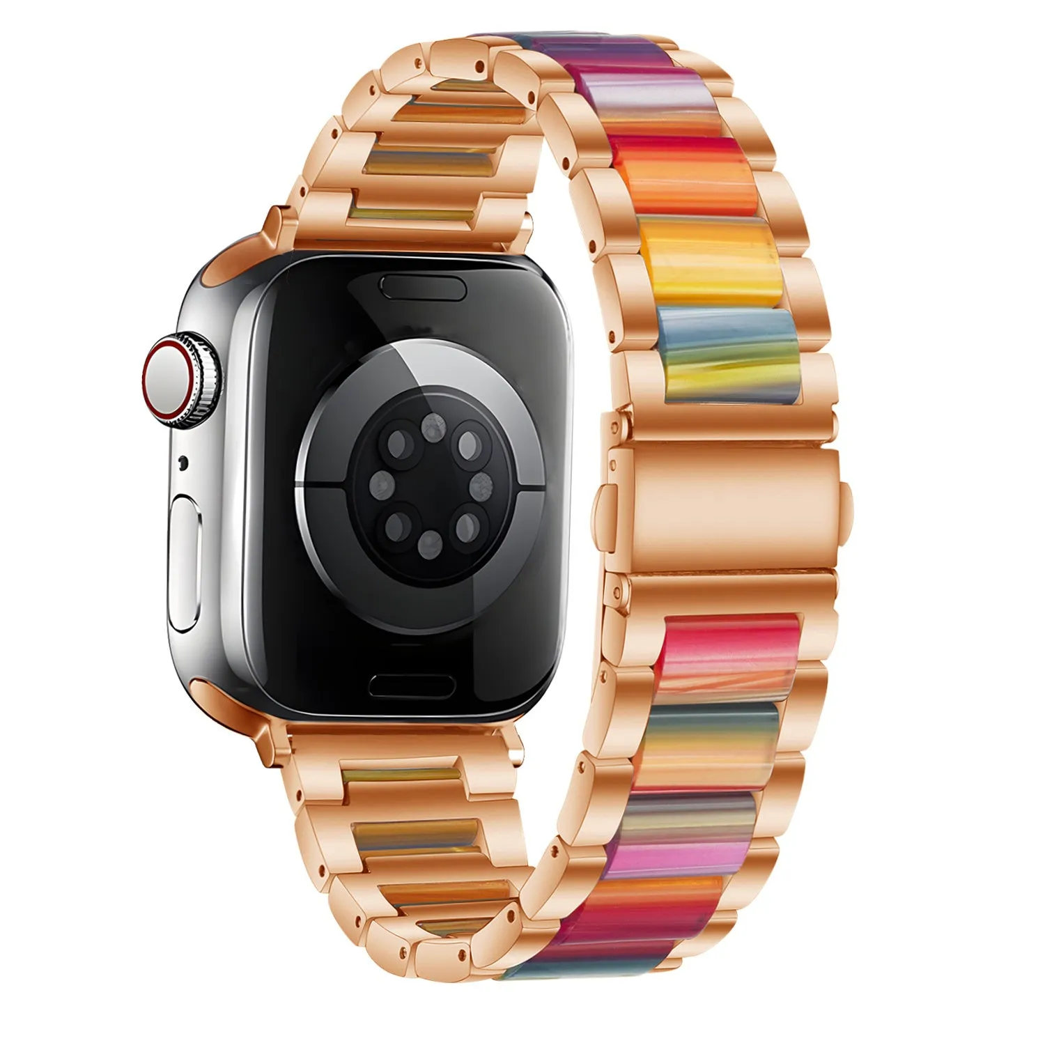 Apple Watch Steel Resin Strap (Rose Gold/Rainbow) Modern Look
