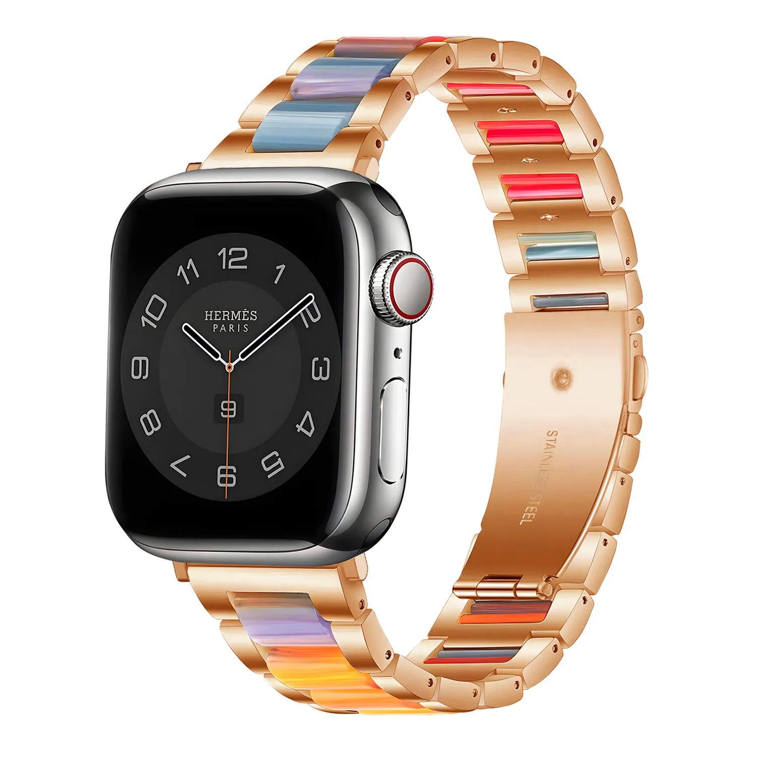 Apple Watch Steel Resin Strap (Rose Gold/Rainbow) All Day Support
