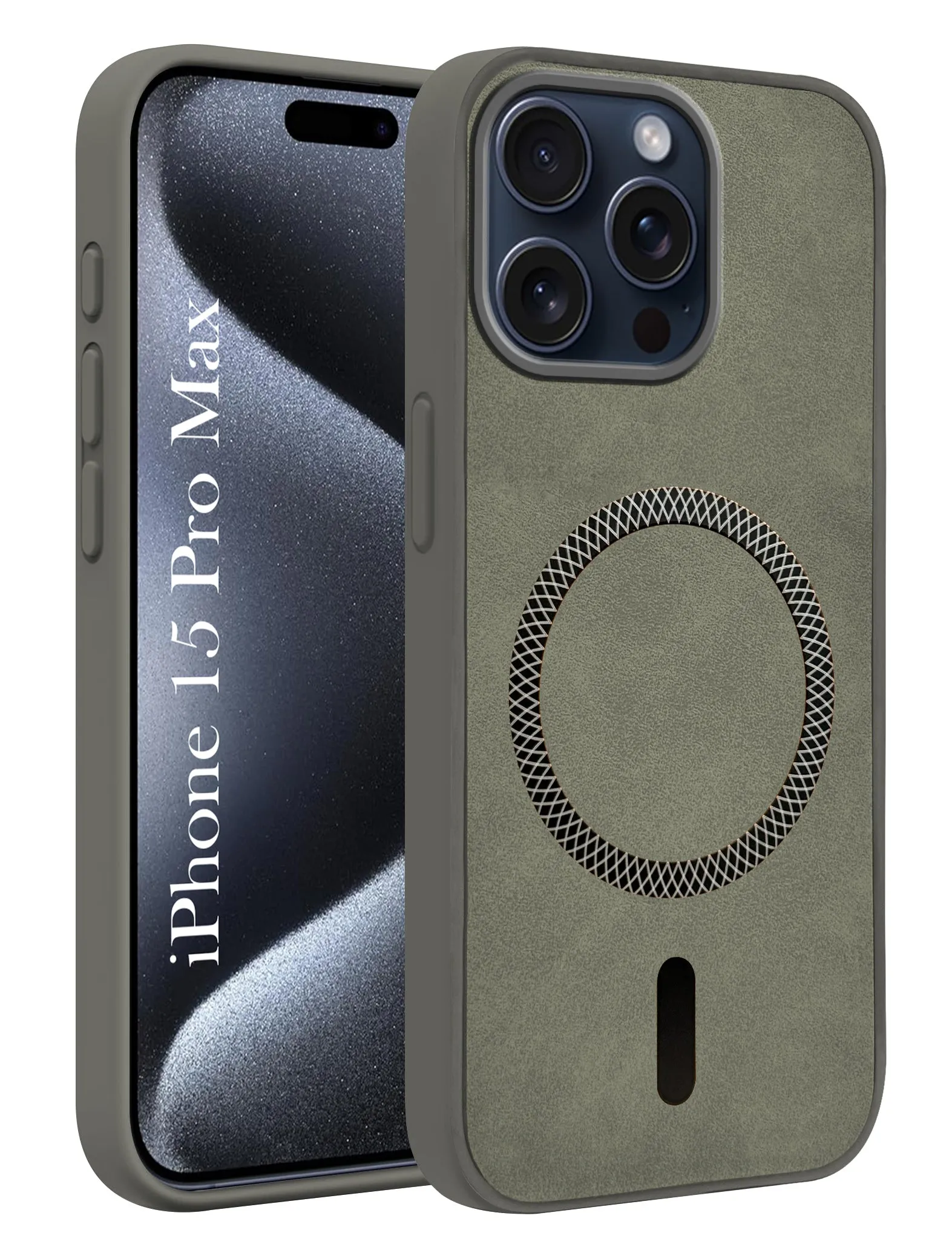 For Apple iPhone 15 Pro Max Back Cover Case (Sleek Leather Finish | MagSafe Compatible Wireless Charging | Camera Bump Protection) Soft Frame Polished Layer