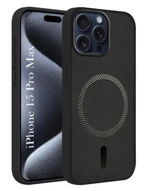 For Apple iPhone 15 Pro Max Back Cover Case (Sleek Leather Finish | MagSafe Compatible Wireless Charging | Camera Bump Protection) Anti Shock Layer