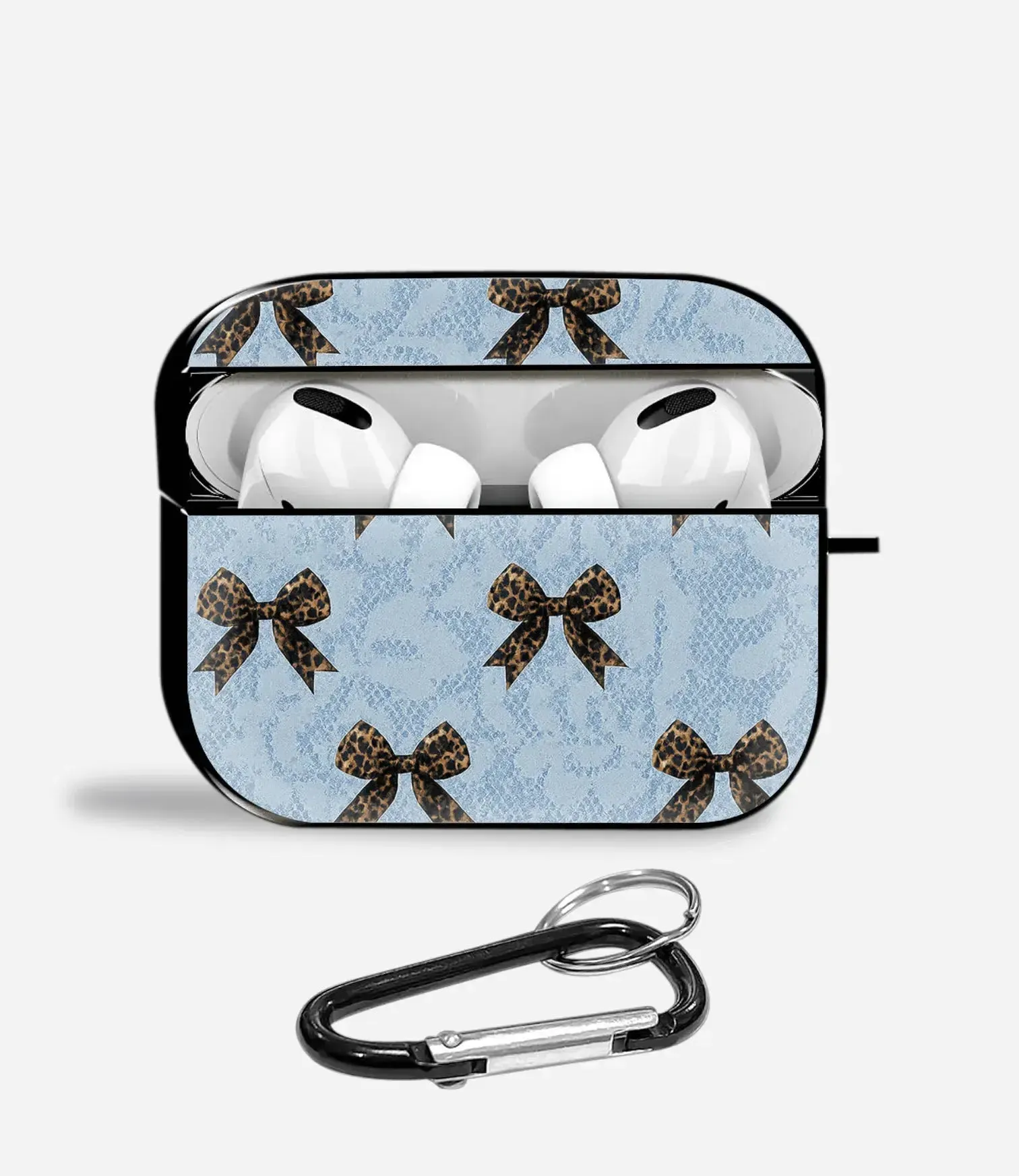 vivid pattern airpods protector lightweight commuter silicone airpods shell Leopard Bow Charm Aipods Glass Case