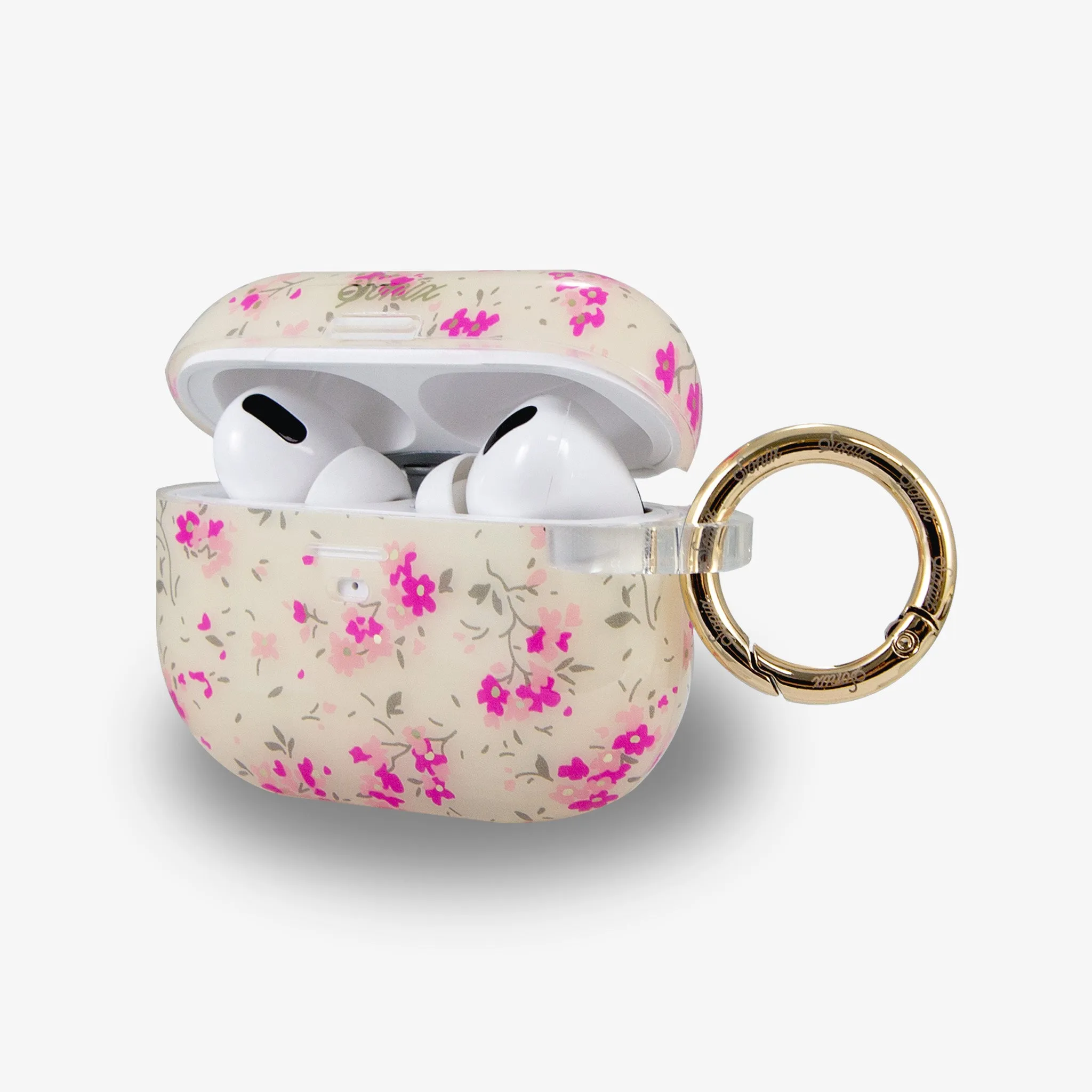 compact pocket silicone shell fashion ergonomic travel airpods case Cottage Floral Pink AirPods Case