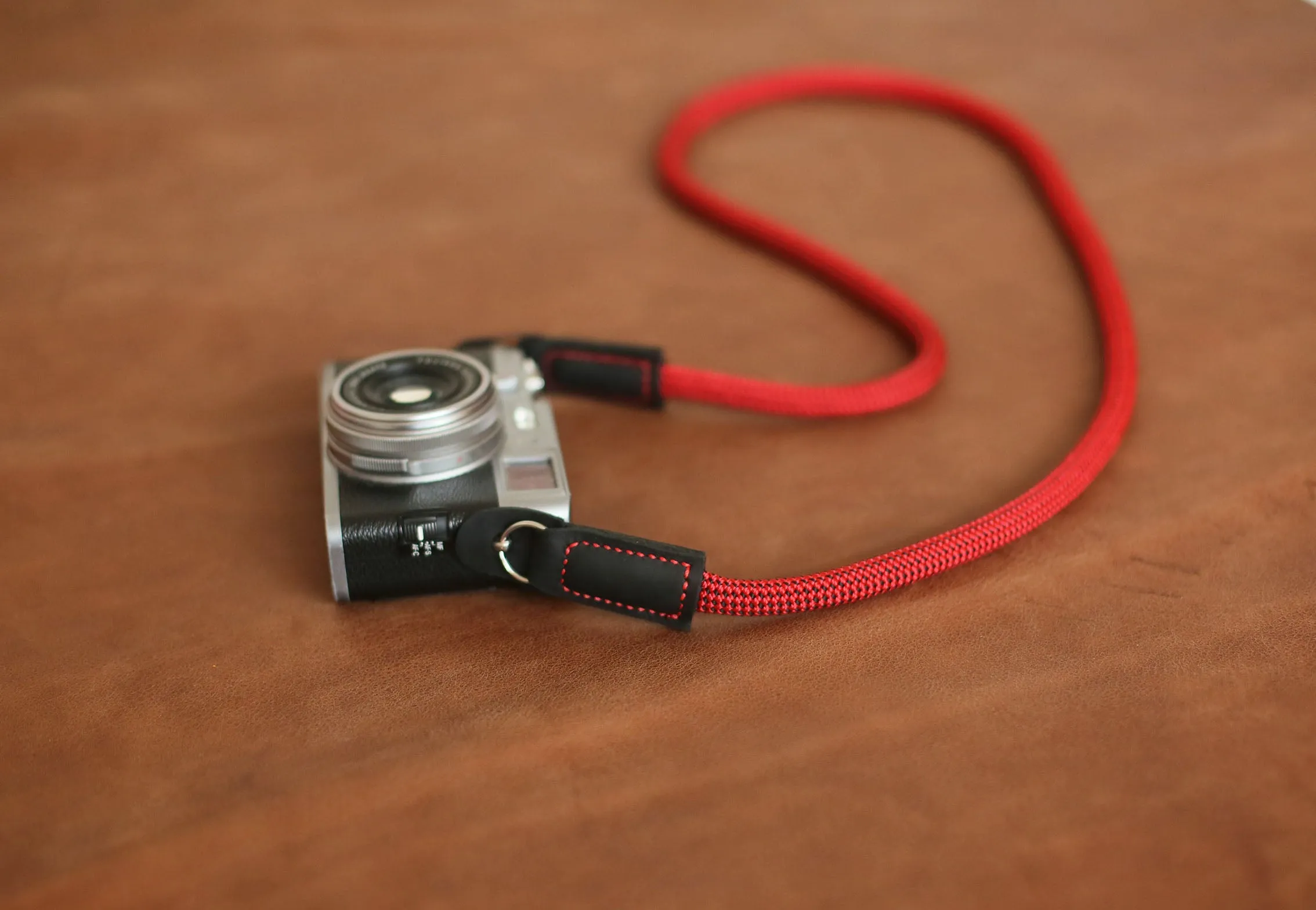 silicone Color Variety Band Crimson Trail Camera Strap ?C Handmade Red Climbing Rope with Black Leather