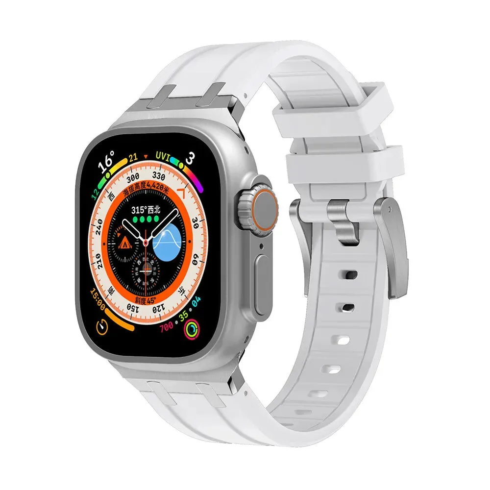 Apple Watch Luxury Liquid Silicone Strap (White/Silver) Everyday Outdoor Gear Light Design Comfort