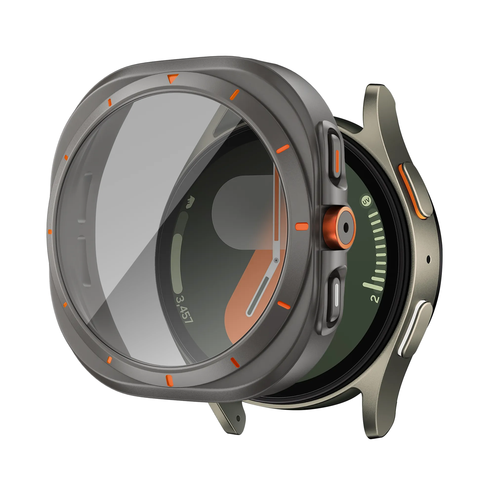 Luxury Design Cover Luxury Frame Bandz Samsung Galaxy Watch 7 - 44mm Square PC Case with Glass (Titanium Grey)