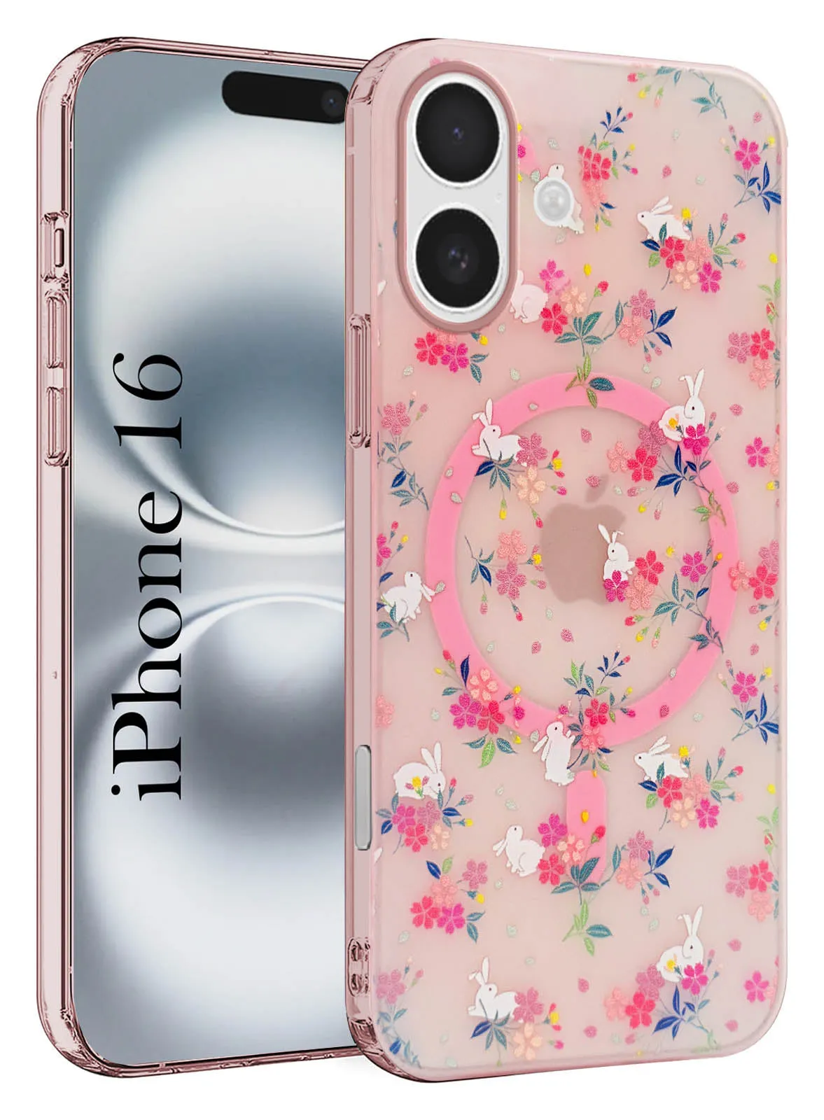Luxury Texture For Apple iPhone 16 Back Cover Case (Cute Floral Design | Flower Print for Girls | MagSafe Compatible Wireless Charging)