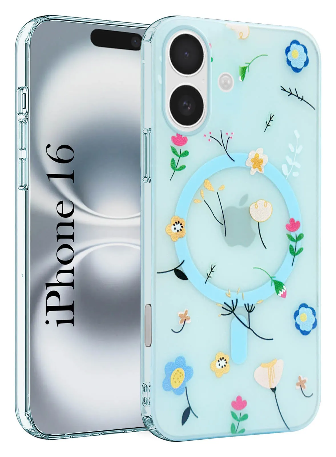 For Apple iPhone 16 Back Cover Case (Cute Floral Design | Flower Print for Girls | MagSafe Compatible Wireless Charging) Travel Essential Work Essentials