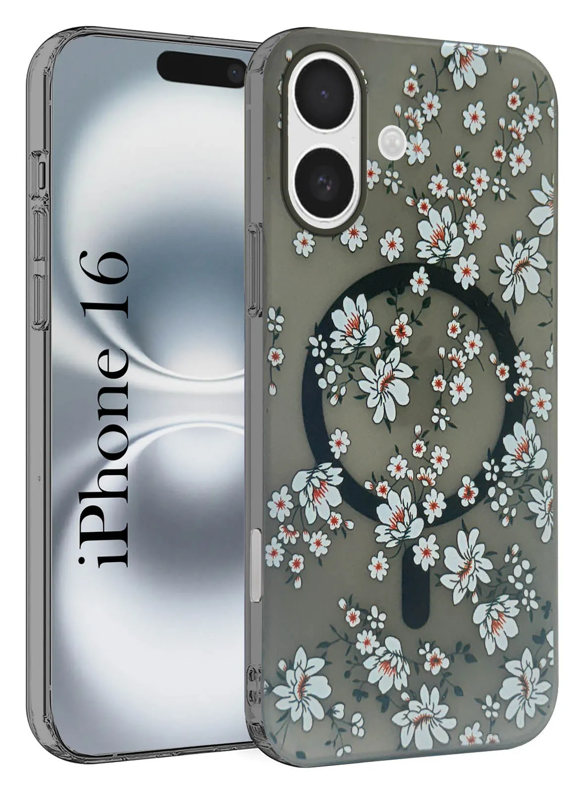 For Apple iPhone 16 Back Cover Case (Cute Floral Design | Flower Print for Girls | MagSafe Compatible Wireless Charging) Soft Layer Texture Urban Minimalism