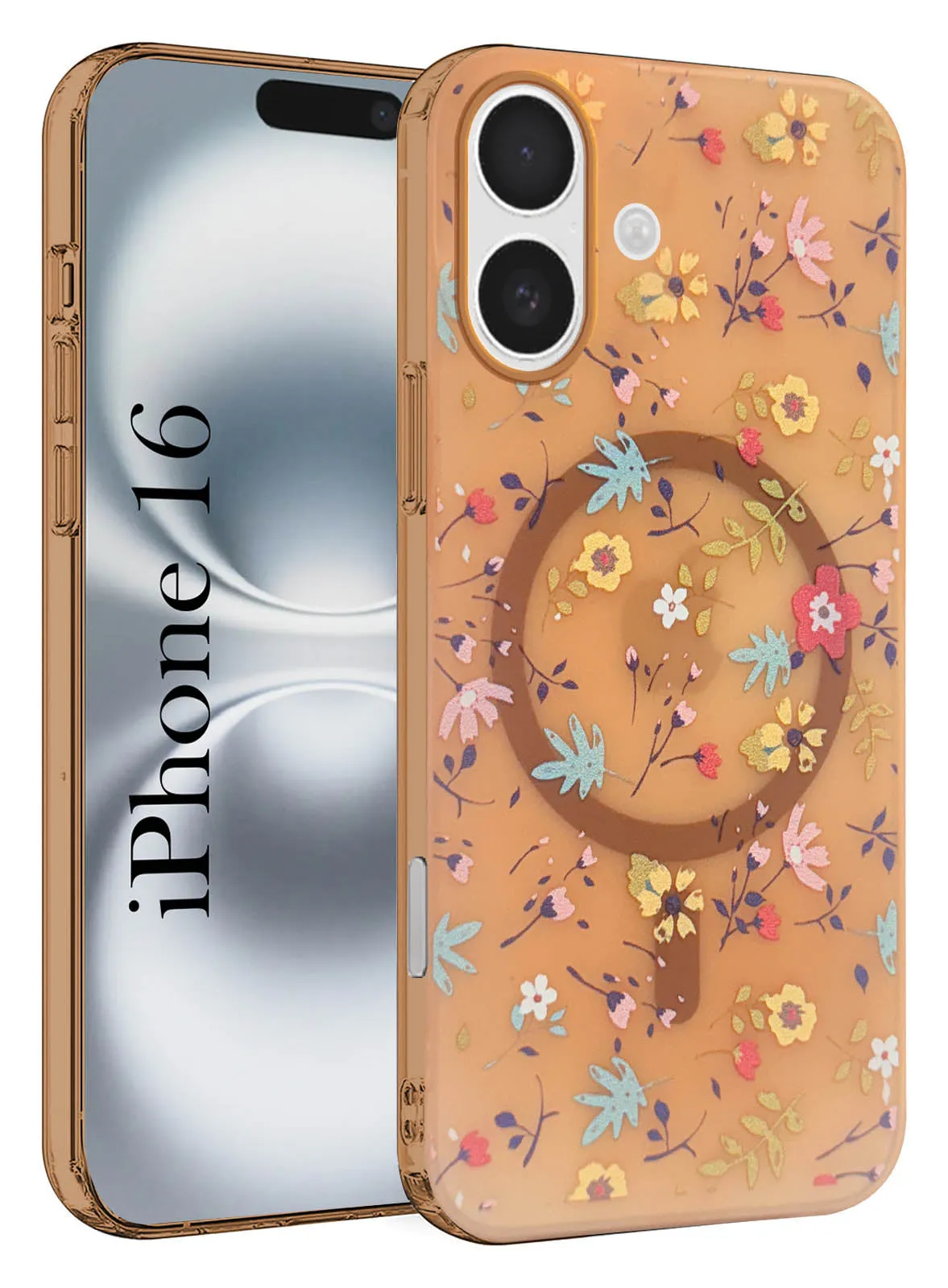 For Apple iPhone 16 Back Cover Case (Cute Floral Design | Flower Print for Girls | MagSafe Compatible Wireless Charging) Rugged Pattern Design Easy Removal